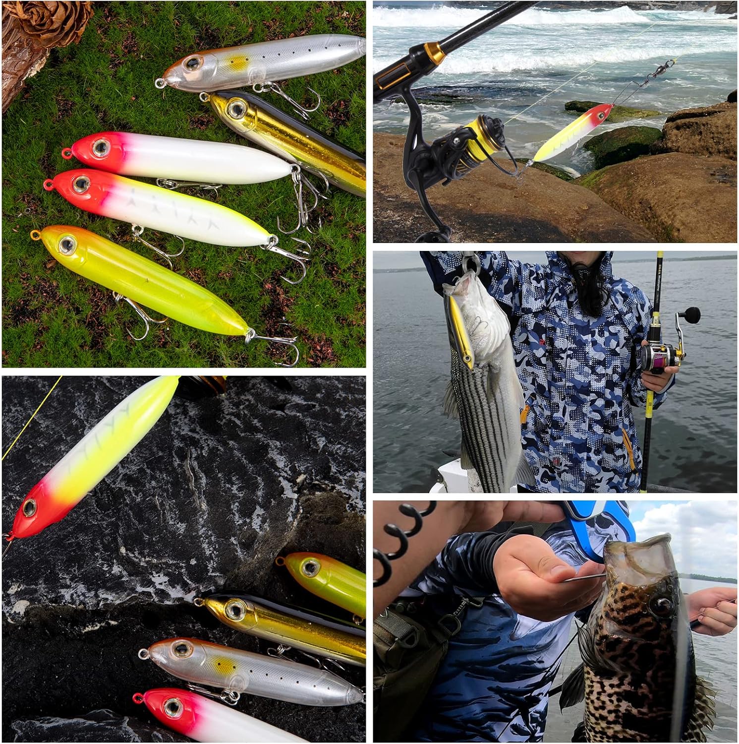 Top Water Fishing Lures Kit for Saltwater and Freshwater, Bass Treble Hooks Hard Baits, Walk-The-Dog Lure Set Pike, Striper, Speckled Trout - Image 6