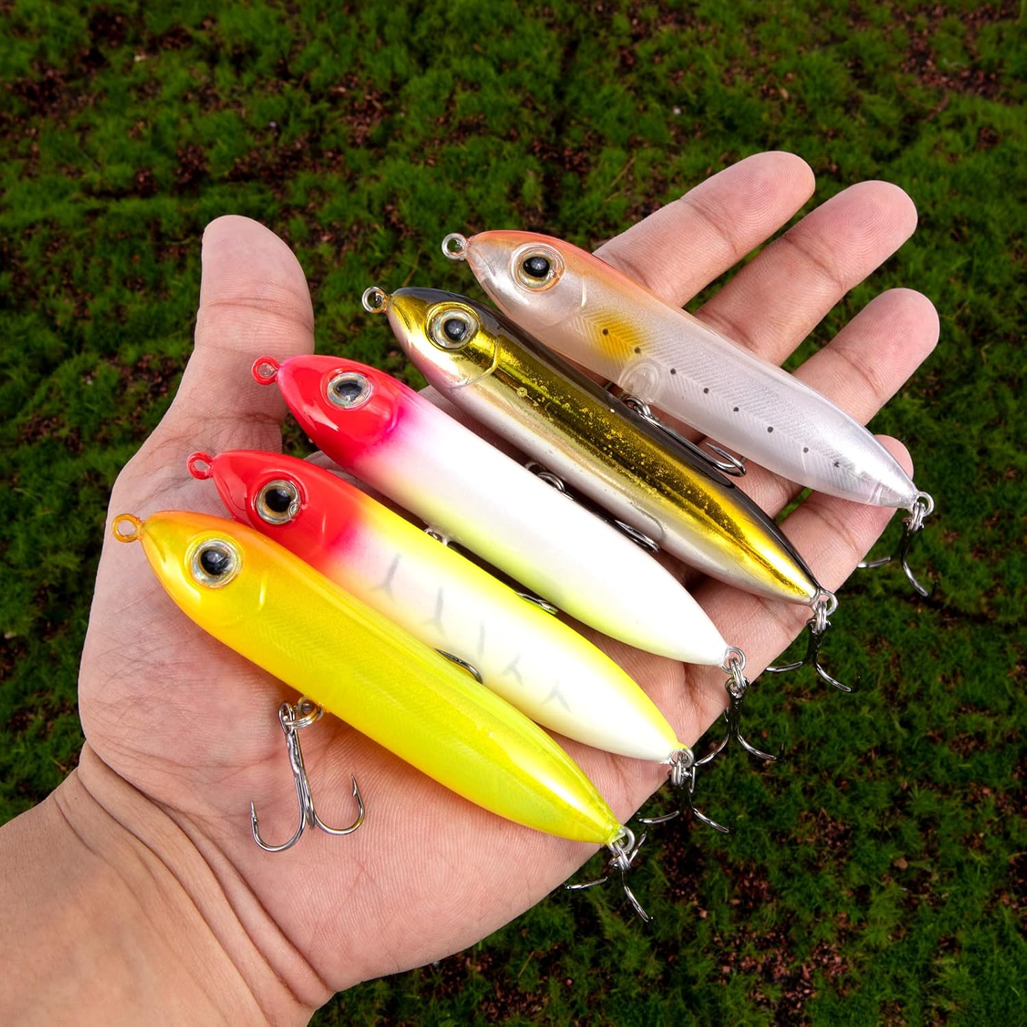 Top Water Fishing Lures Kit for Saltwater and Freshwater, Bass Treble Hooks Hard Baits, Walk-The-Dog Lure Set Pike, Striper, Speckled Trout - Image 7