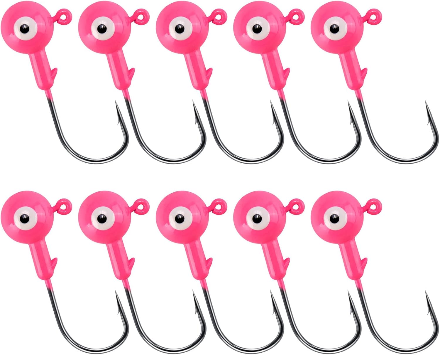 10-Pack Round Fishing Jig Heads, Bass Ball Jigs Hooks 3D Eyes High Carbon Steel 1/8-1/2OZ Pompano Head Saltwater Freshwater Heads for Trout Walleye Striper Pink 1/4oz - Image 1