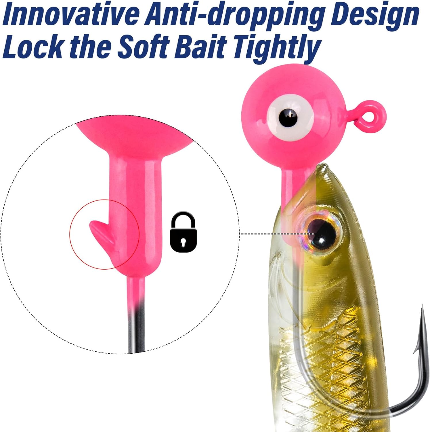 10-Pack Round Fishing Jig Heads, Bass Ball Jigs Hooks 3D Eyes High Carbon Steel 1/8-1/2OZ Pompano Head Saltwater Freshwater Heads for Trout Walleye Striper Pink 1/4oz - Image 3
