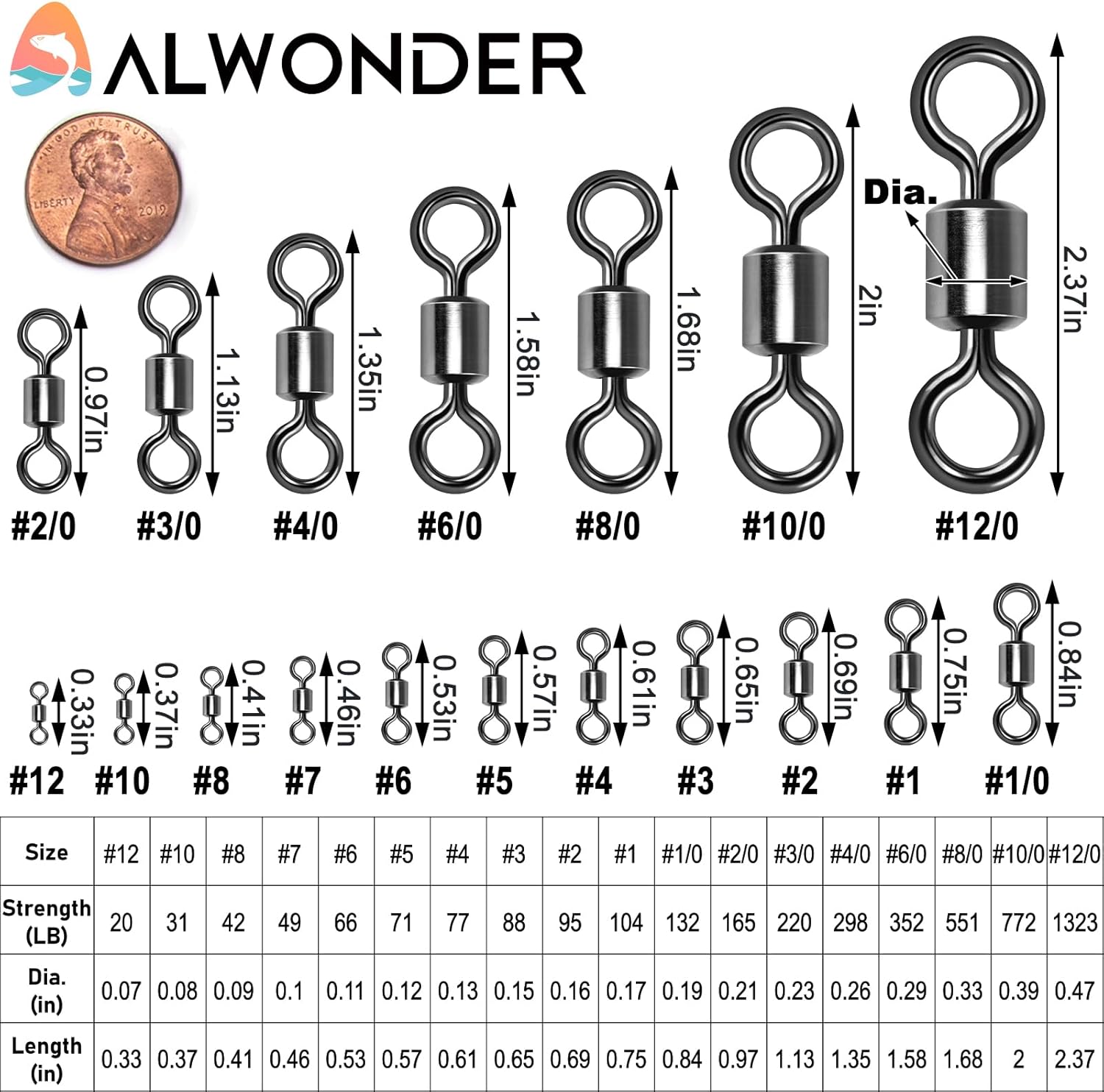 Fishing Barrel Swivels, 40 to100-Pack Swivels Tackle Freshwater Saltwater Swivel Rolling Heavy Duty Stainless Steel Lures Leaders Line Connectors Terminal  #8(42LB)-100 Pack - Image 2