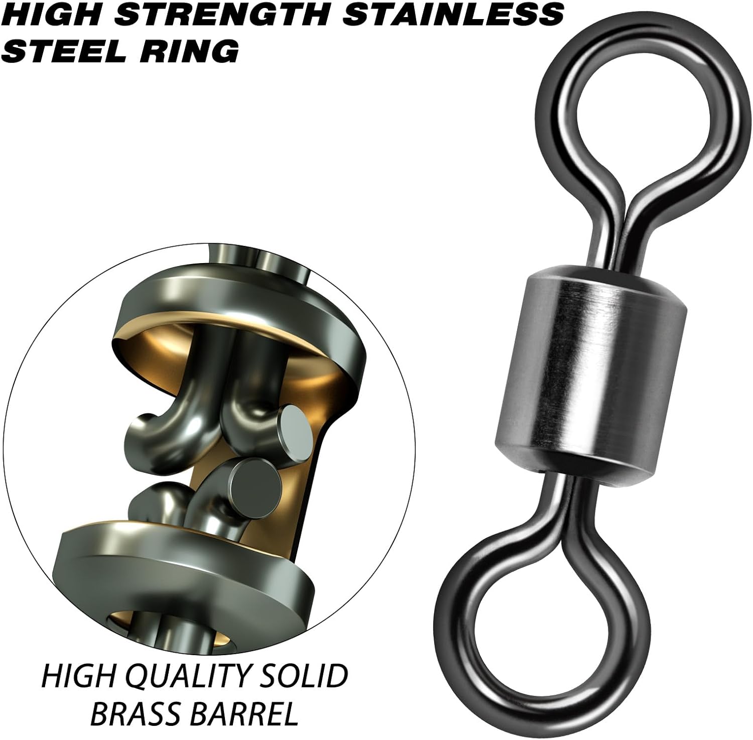 Fishing Barrel Swivels, 40 to100-Pack Swivels Tackle Freshwater Saltwater Swivel Rolling Heavy Duty Stainless Steel Lures Leaders Line Connectors Terminal  #8(42LB)-100 Pack - Image 3
