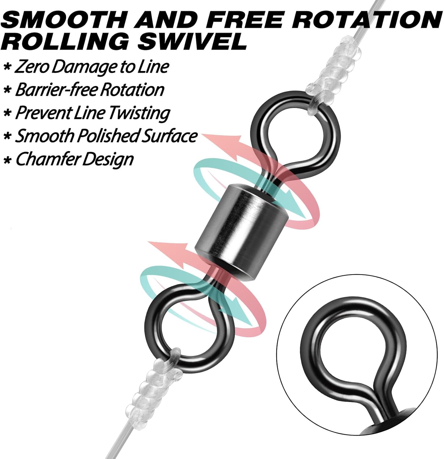 Fishing Barrel Swivels, 40 to100-Pack Swivels Tackle Freshwater Saltwater Swivel Rolling Heavy Duty Stainless Steel Lures Leaders Line Connectors Terminal  #8(42LB)-100 Pack - Image 5