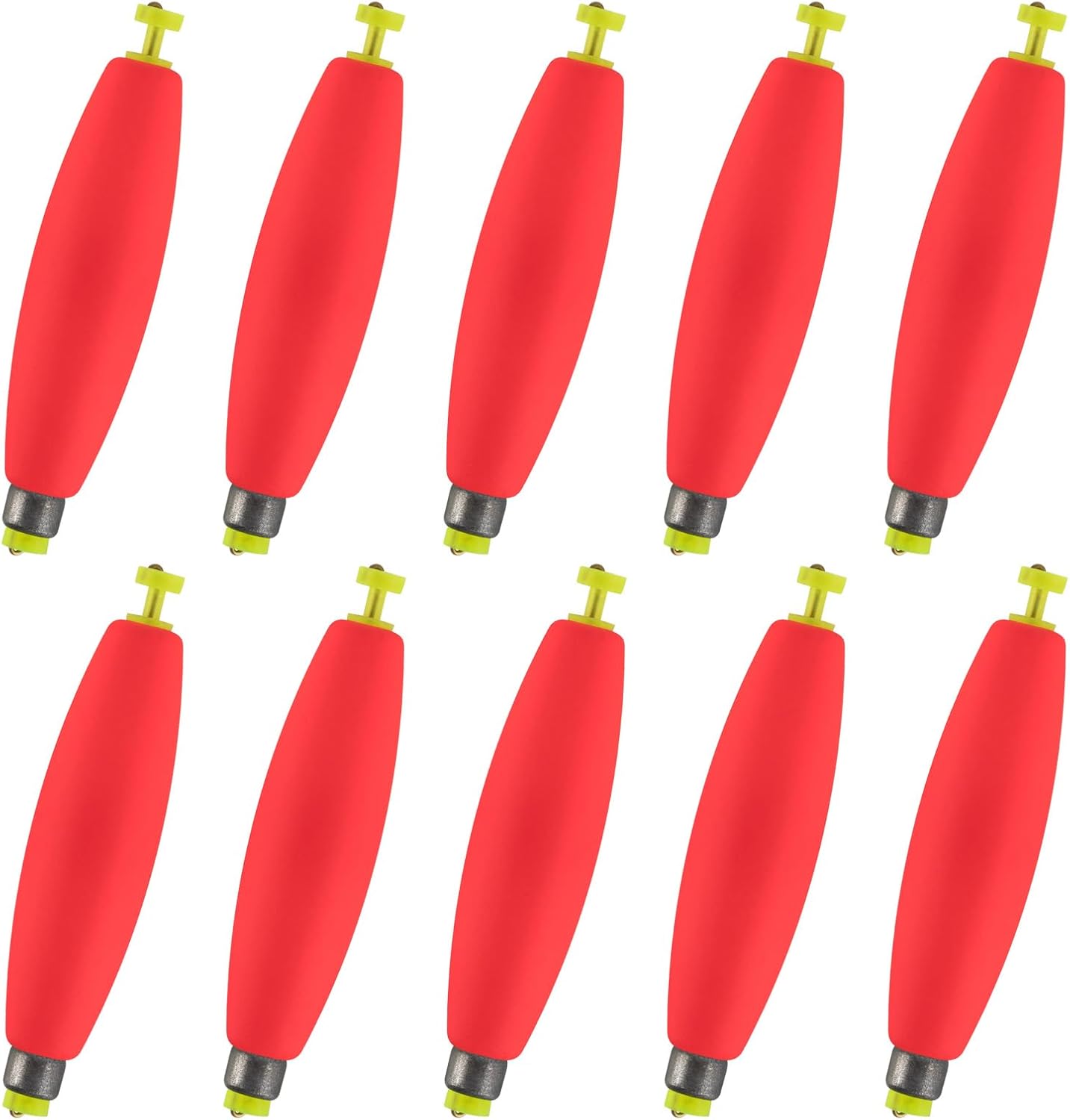 10-Pack Fishing Bobbers Floats, Weighted for Cigar EVA Foam Snap-on Floats Corks Floaters Buoys Crappie Bass Panfish Bluegills Trout Red 1.4IN - 3/32OZ - Image 1