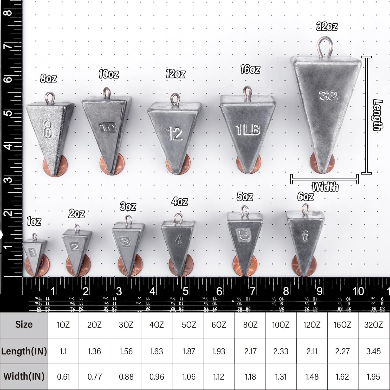 Pyramid Sinkers Fishing Weights Sinkers, Saltwater Freshwater Lead Weight Sinker for Ocean Surf Gear Catfish Tackle 1oz 2oz 3oz 4oz 5oz 6oz 8oz 10oz 12oz 16oz 32oz  10 Pack Kit: 1oz*3, 2oz*3, 3oz*2, - Image 2
