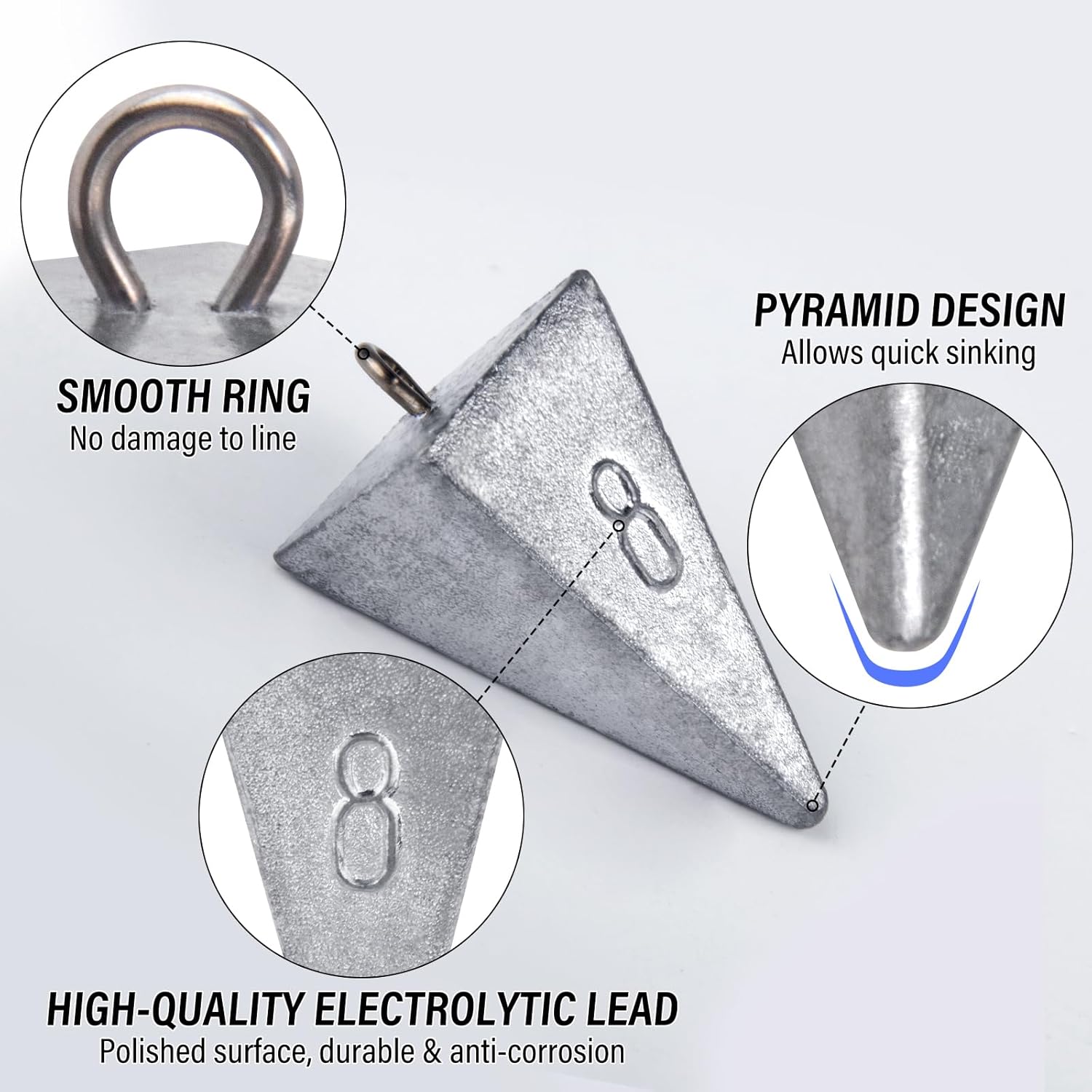 Pyramid Sinkers Fishing Weights Sinkers, Saltwater Freshwater Lead Weight Sinker for Ocean Surf Gear Catfish Tackle 1oz 2oz 3oz 4oz 5oz 6oz 8oz 10oz 12oz 16oz 32oz  10 Pack Kit: 1oz*3, 2oz*3, 3oz*2, - Image 3