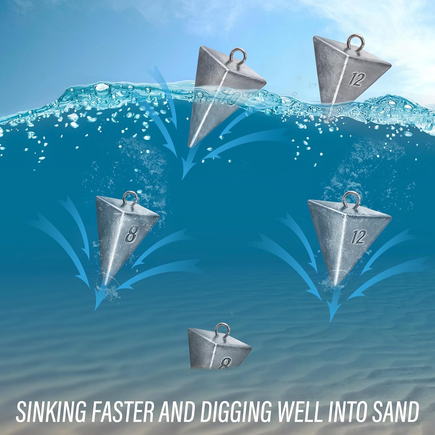 Pyramid Sinkers Fishing Weights Sinkers, Saltwater Freshwater Lead Weight Sinker for Ocean Surf Gear Catfish Tackle 1oz 2oz 3oz 4oz 5oz 6oz 8oz 10oz 12oz 16oz 32oz  10 Pack Kit: 1oz*3, 2oz*3, 3oz*2, - Image 4