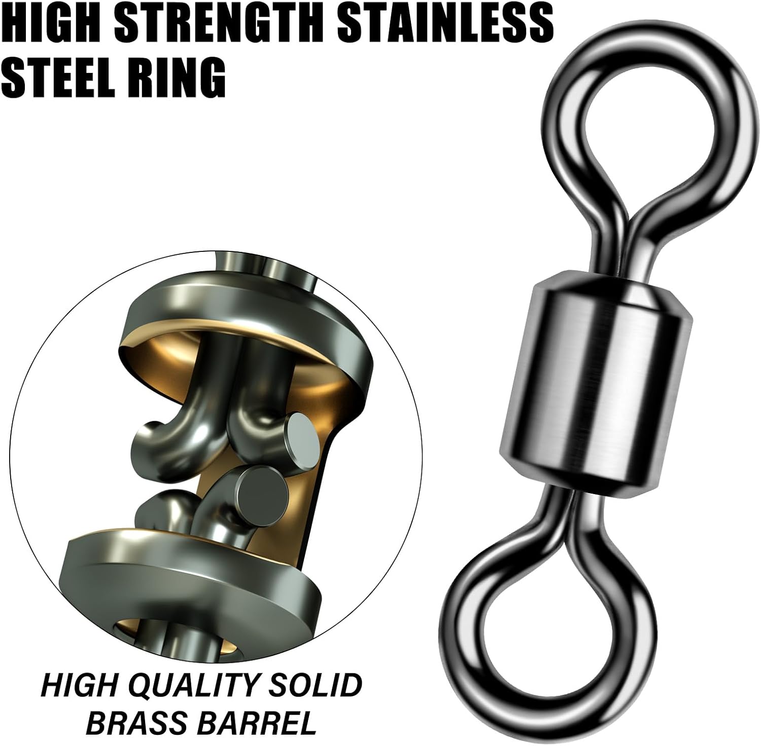 Fishing Barrel Swivels 20 to 50-Pack Tackle Freshwater Saltwater Swivel Rolling Heavy Duty Black Nickel Stainless Steel Lures Leaders Line Connectors Terminal  #10(31LB)-50 Pack - Image 3