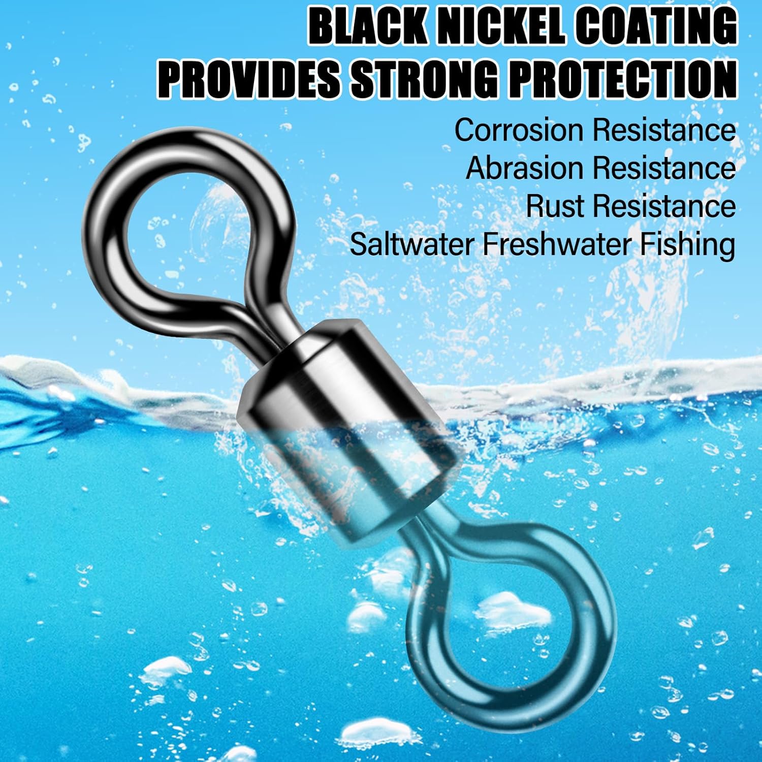 Fishing Barrel Swivels 20 to 50-Pack Tackle Freshwater Saltwater Swivel Rolling Heavy Duty Black Nickel Stainless Steel Lures Leaders Line Connectors Terminal  #10(31LB)-50 Pack - Image 4