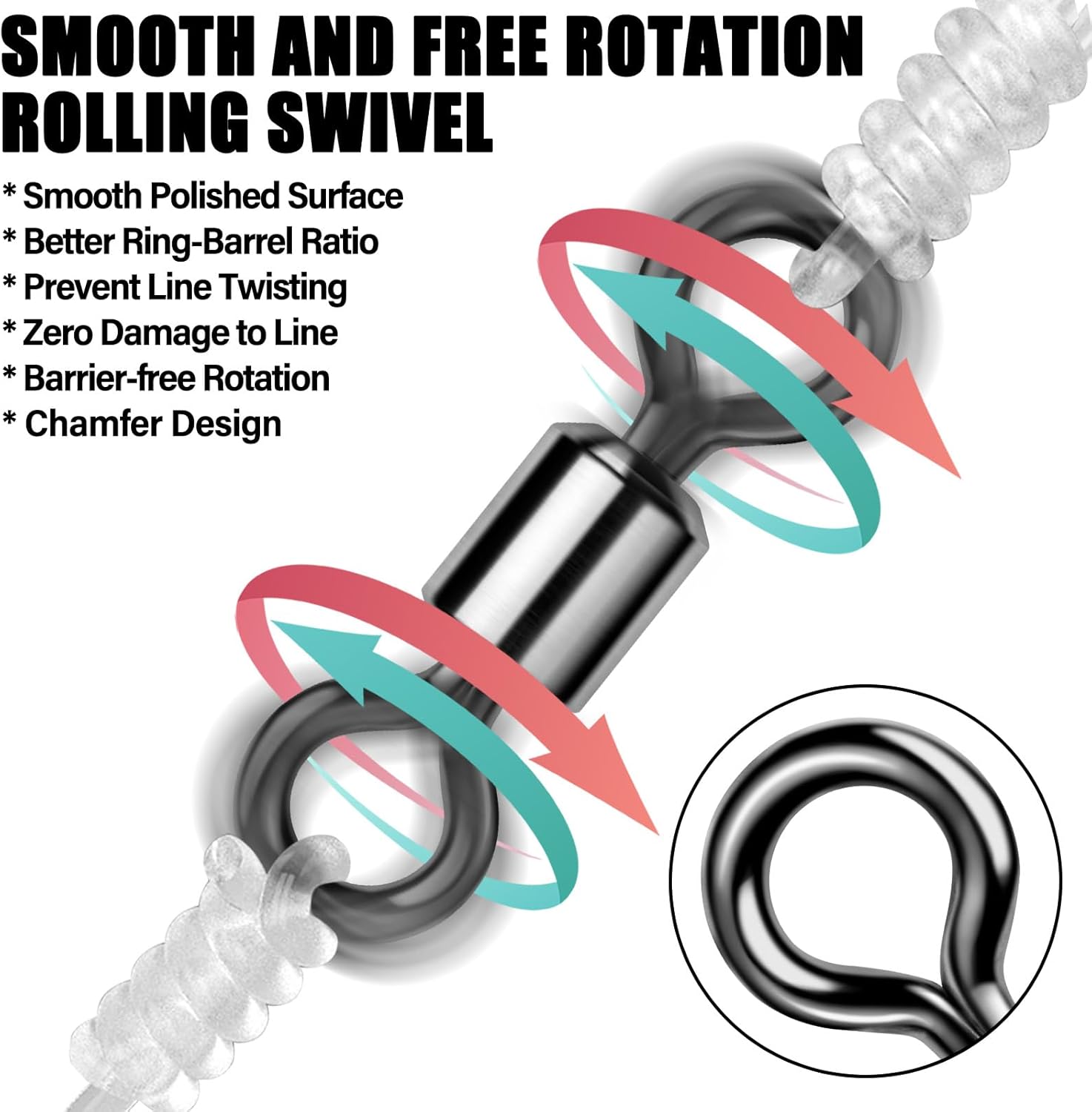 Fishing Barrel Swivels 20 to 50-Pack Tackle Freshwater Saltwater Swivel Rolling Heavy Duty Black Nickel Stainless Steel Lures Leaders Line Connectors Terminal  #10(31LB)-50 Pack - Image 5