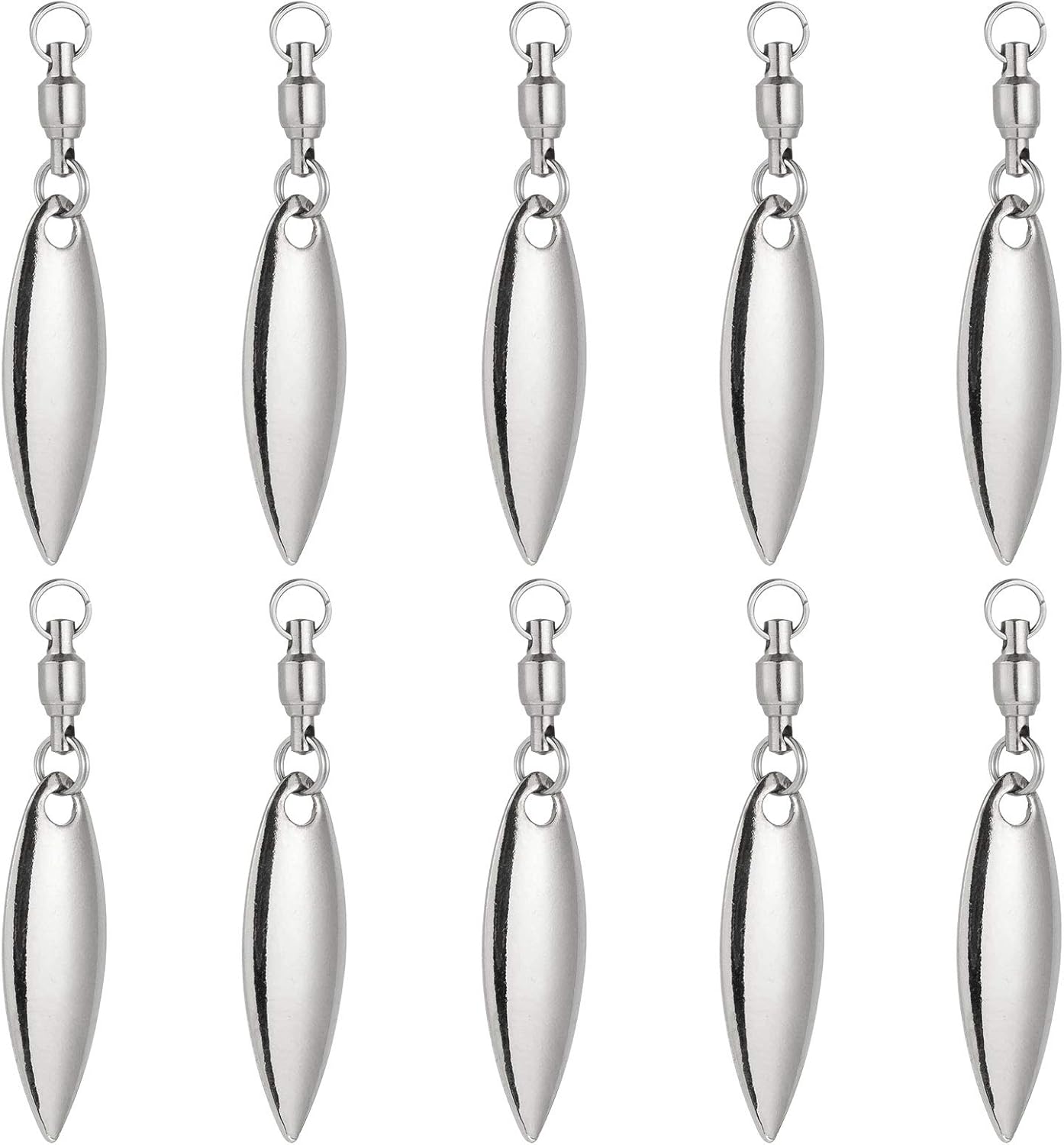 10 Pack Spinner Blades with Ball Bearing Swivels Tail Spinnerbait Lure Making Supplies Bass Lures Soft #3.5 Willow Blades, Silver, 10pcs - Image 1