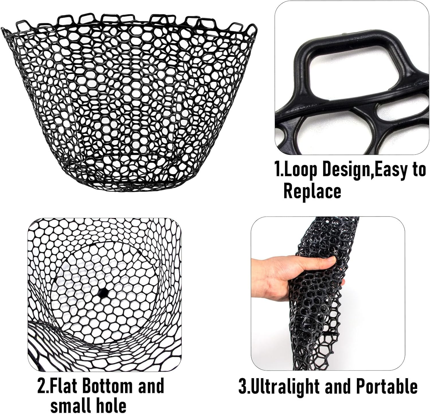 Fishing Nets Silicone Replacement Netting, Clear Black Fly Ice Net Landing Kayak Without Handle for Freshwater Saltwater Foldable Soft Flexible Trout Mesh 4025 - Image 4