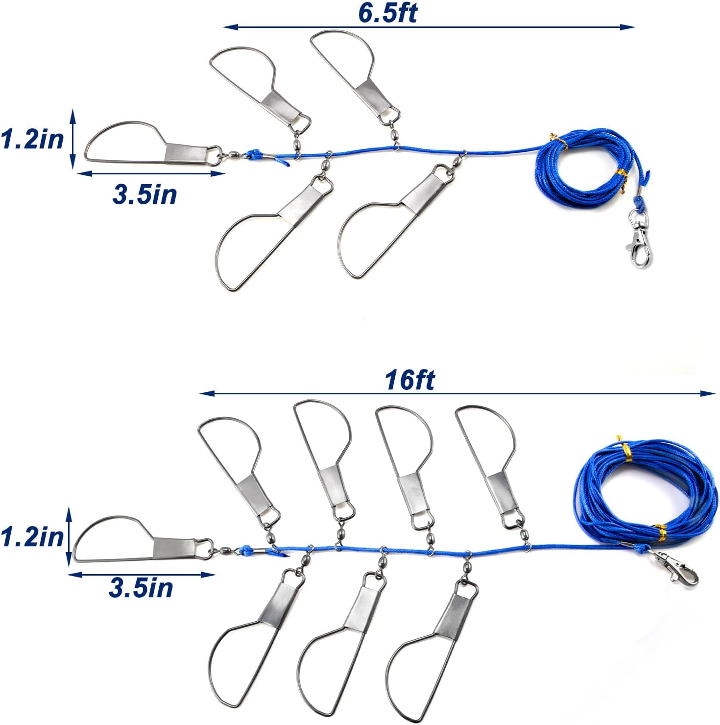Fish Stringer 16ft/6.5ft, Fishing with Stainless Steel Swivels Snaps Lock and Heavy Duty Ground Pillar, Stringers Trout Gear for Bass Salmon Walleye 16ft 8 snaps - Image 2