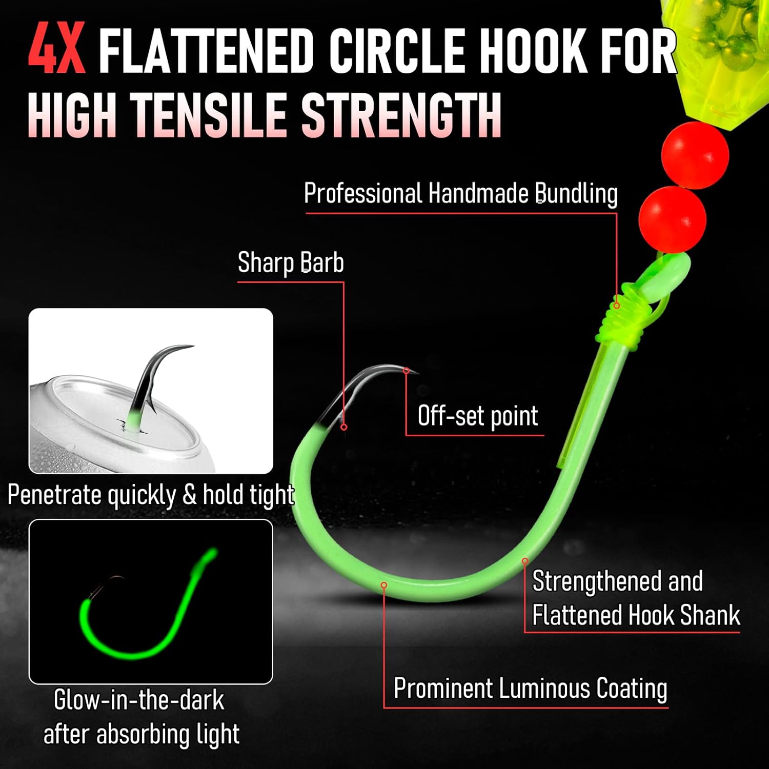 5-Pack Catfish Bait Float Rigs Kit, Ready Cat Fish Rig with Rattles Peg Floats Beads Circle Hooks 6/0 8/0 10/0, Catfishing Tackle Equipment Rattle Floater Bobbers Fishing Gear  Hook - 30LB Line - Image 4