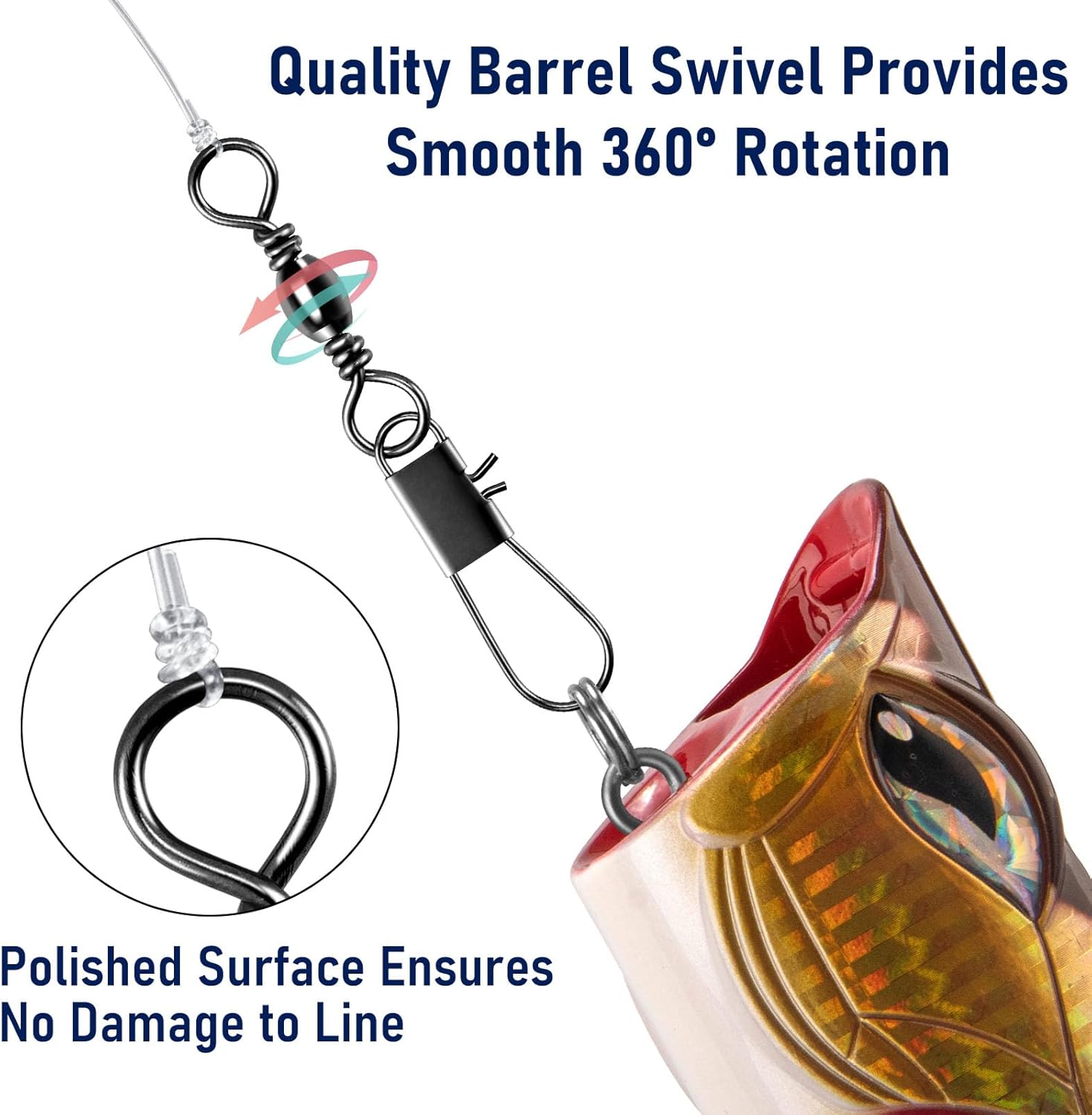 100-Pack Fishing Snap Swivels, Barrel Swivels Tackle with Snaps Freshwater, Stainless Steel Safty Interlock Swivel Black Nickel Coated Lure Hook Connector Quick Change Clips #14-26LB-0.98