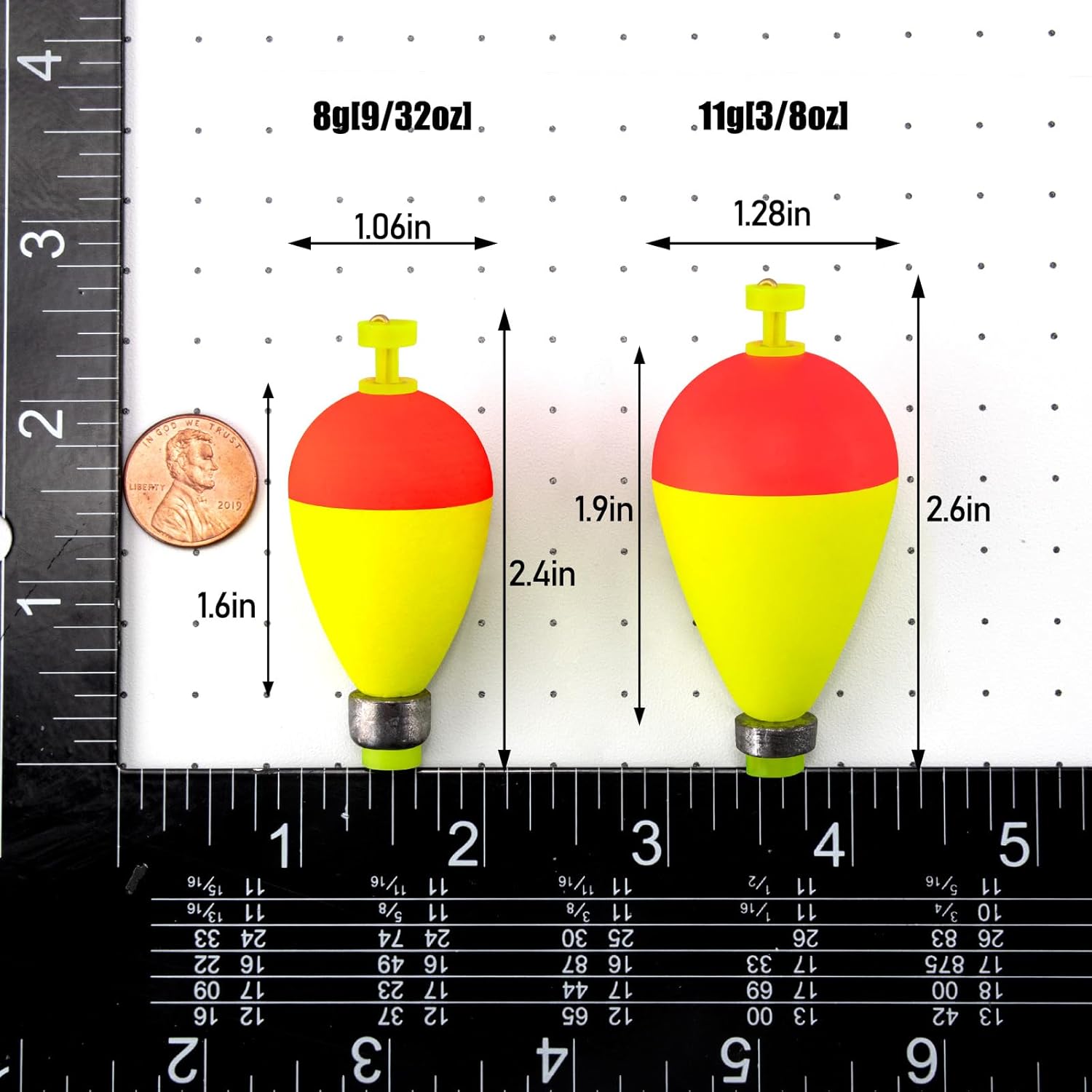 10 Pack Fishing Bobbers Floats, Weighted for Pear Shape EVA Foam Oval Snap-on Floats Corks Floaters Buoys Crappie Bass Panfish Bluegills Trout Yellow&Green 1.6IN - 9/32OZ - Image 2