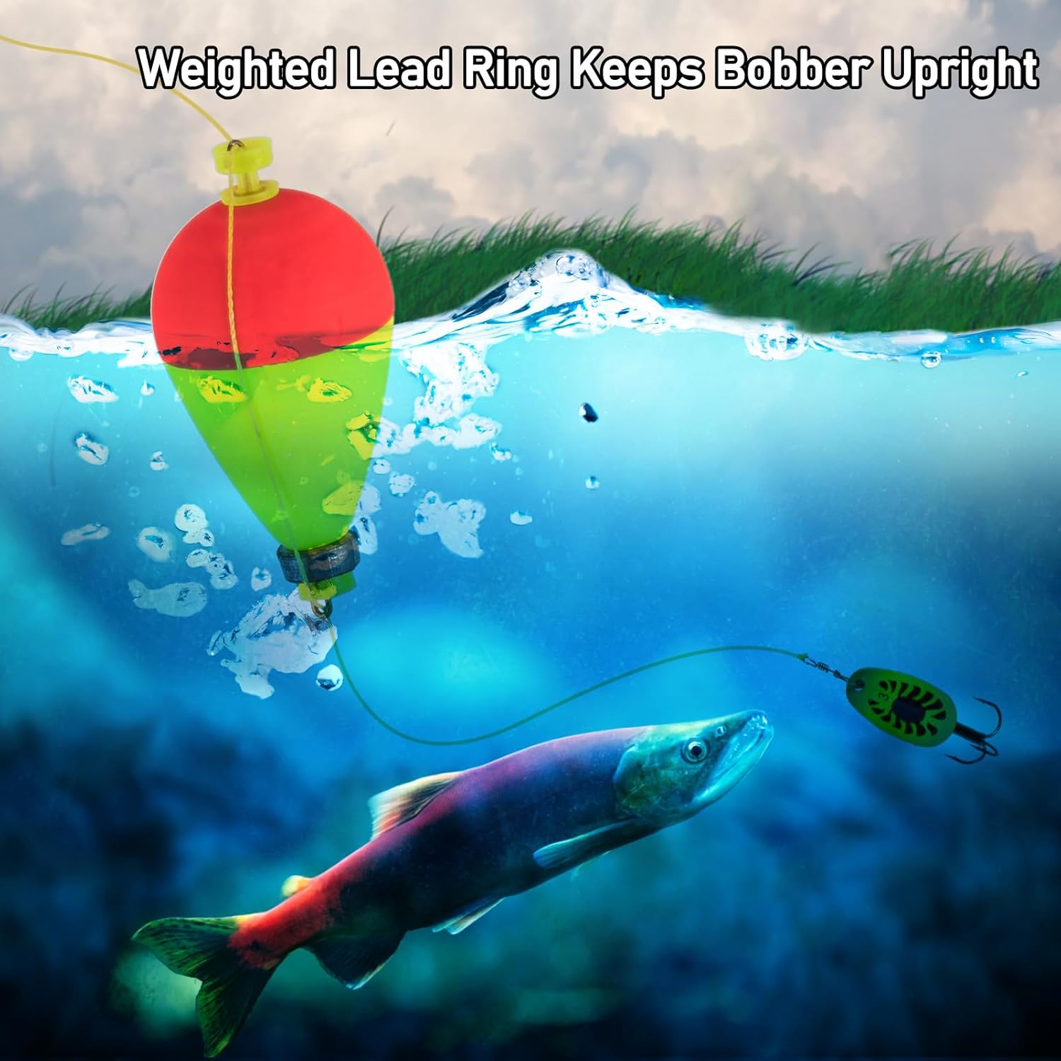 10 Pack Fishing Bobbers Floats, Weighted for Pear Shape EVA Foam Oval Snap-on Floats Corks Floaters Buoys Crappie Bass Panfish Bluegills Trout Yellow&Green 1.6IN - 9/32OZ - Image 5