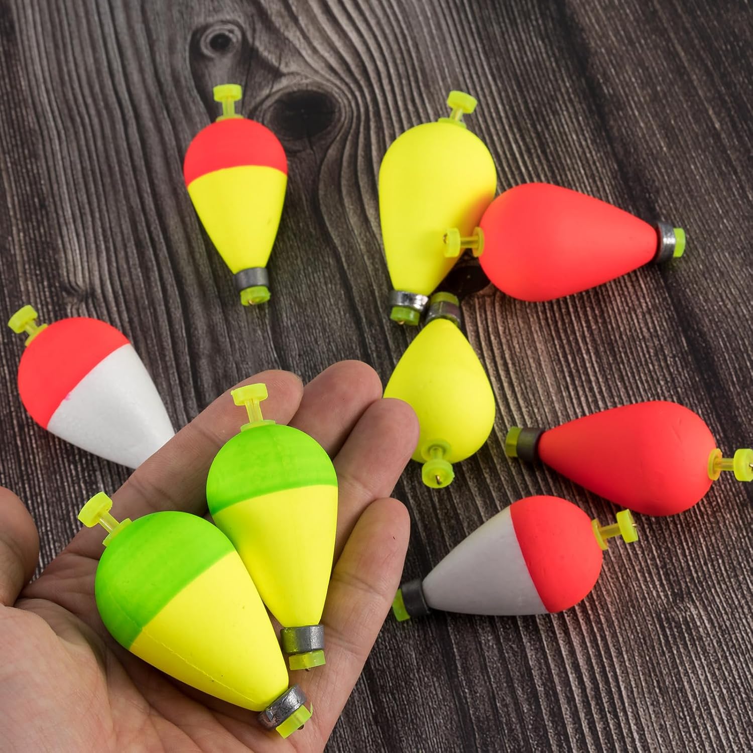 10 Pack Fishing Bobbers Floats, Weighted for Pear Shape EVA Foam Oval Snap-on Floats Corks Floaters Buoys Crappie Bass Panfish Bluegills Trout Yellow&Green 1.6IN - 9/32OZ - Image 7