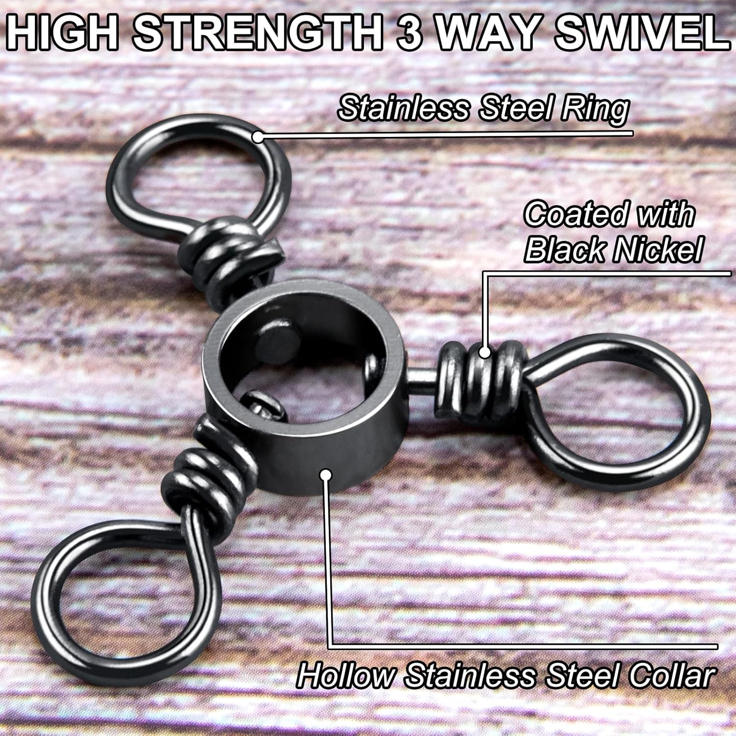 100-Pack 3 Way Swivels Fishing Tackle, 28-143LB Stainless Steel Black Nickel Three Swivel Connectors Saltwater Freshwater Surf Deep Drop Catfishing Rigs Tackle  #5-40LB-100 Pack - Image 3