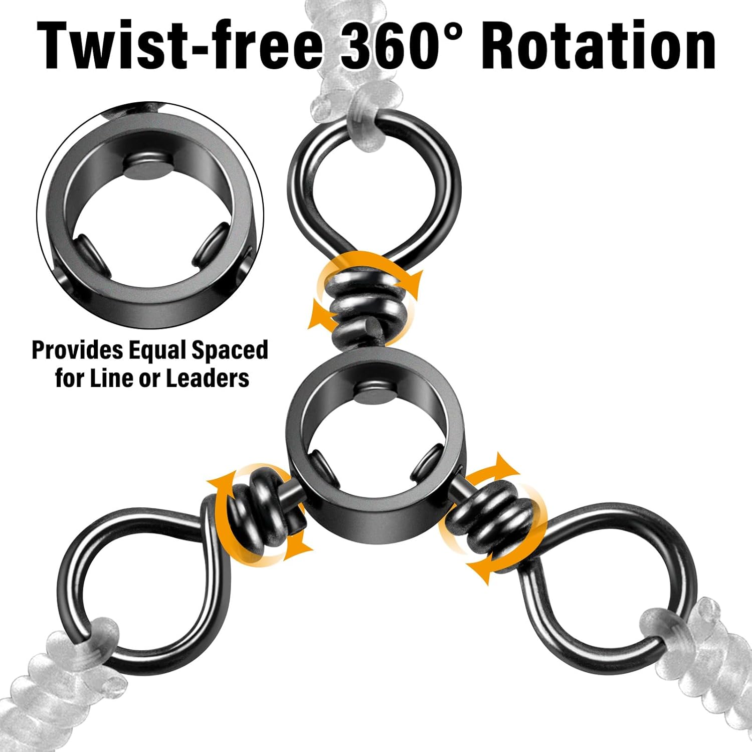 100-Pack 3 Way Swivels Fishing Tackle, 28-143LB Stainless Steel Black Nickel Three Swivel Connectors Saltwater Freshwater Surf Deep Drop Catfishing Rigs Tackle  #5-40LB-100 Pack - Image 4