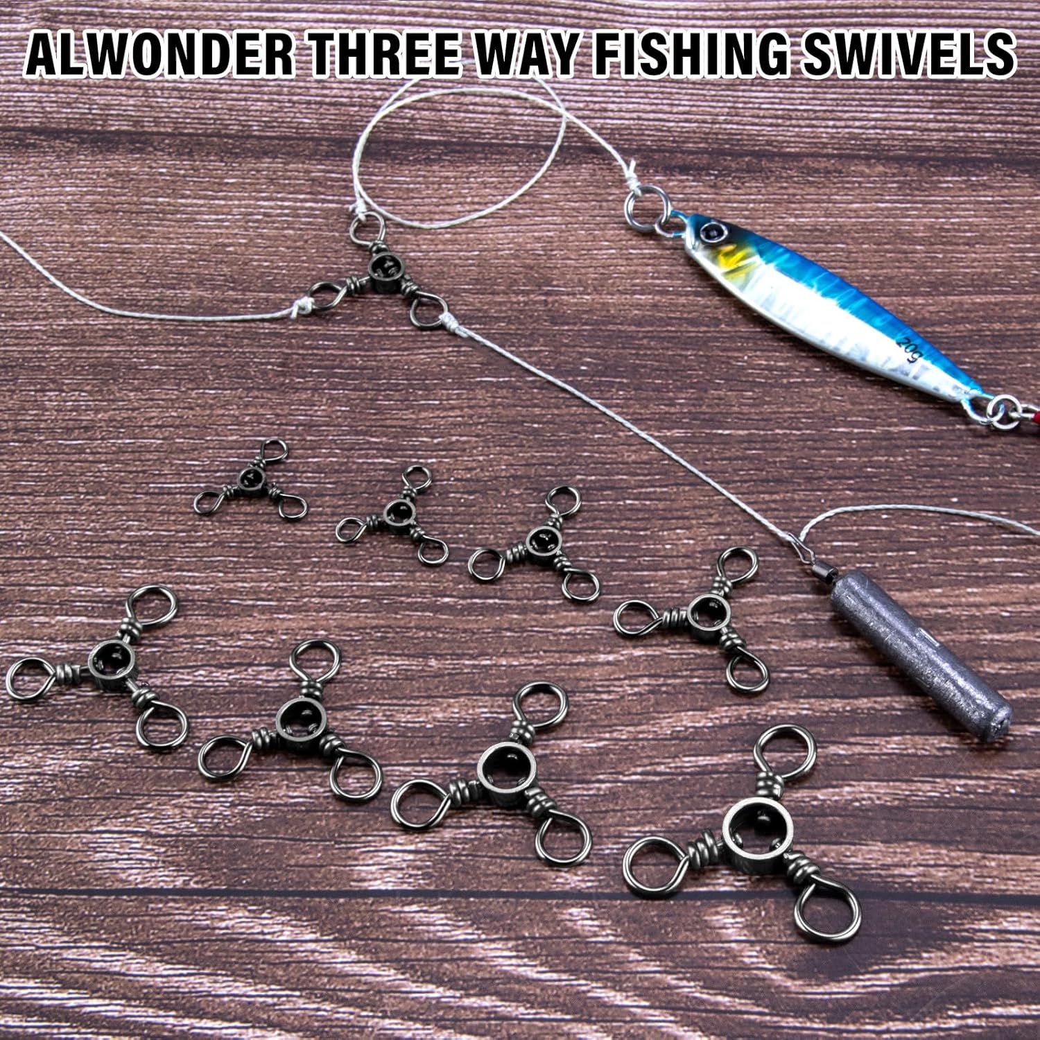 100-Pack 3 Way Swivels Fishing Tackle, 28-143LB Stainless Steel Black Nickel Three Swivel Connectors Saltwater Freshwater Surf Deep Drop Catfishing Rigs Tackle  #5-40LB-100 Pack - Image 6