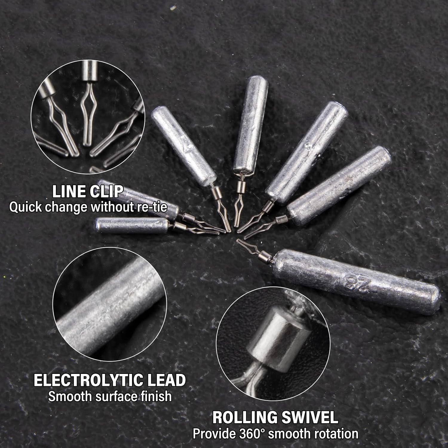 30-Pack Fishing Drop Shot Weights Sinkers Lead Dropshot Rig Freshwater Saltwater Skinny Pencil Shaped Sinker with Rolling Swivel for Bass 1/8oz- 1oz  1/4oz - Image 3
