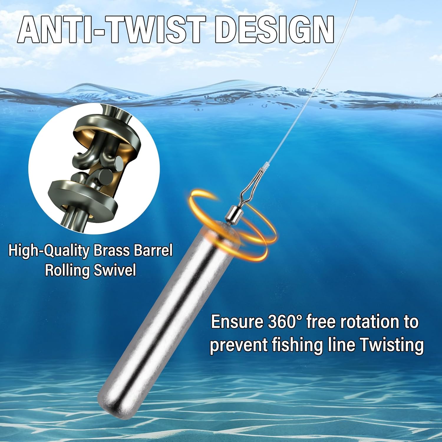30-Pack Fishing Drop Shot Weights Sinkers Lead Dropshot Rig Freshwater Saltwater Skinny Pencil Shaped Sinker with Rolling Swivel for Bass 1/8oz- 1oz  1/4oz - Image 4