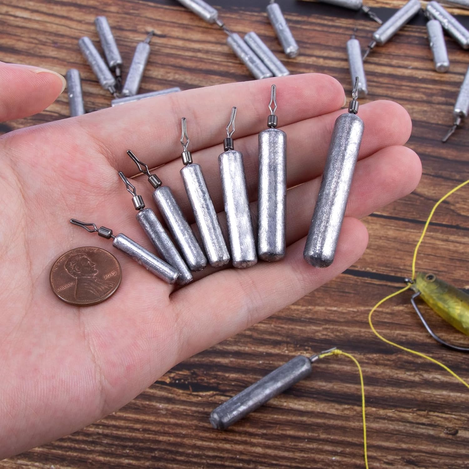30-Pack Fishing Drop Shot Weights Sinkers Lead Dropshot Rig Freshwater Saltwater Skinny Pencil Shaped Sinker with Rolling Swivel for Bass 1/8oz- 1oz  1/4oz - Image 7