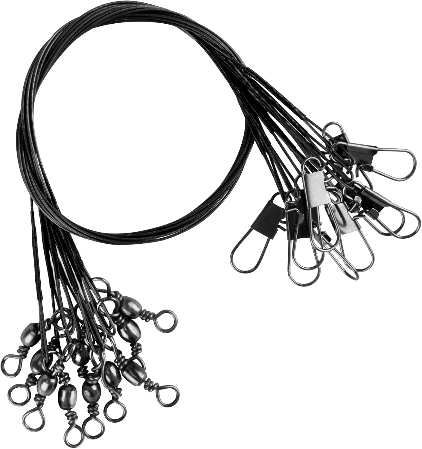 50PCS Fishing Leaders, Fish Line Stainless Steel Wire with Swivels Snap, High-Strength 30LB Hi-Low Rig Leader Tackle Gear Connector for Lures Baits Rigs Hooks Black 6IN - Image 1
