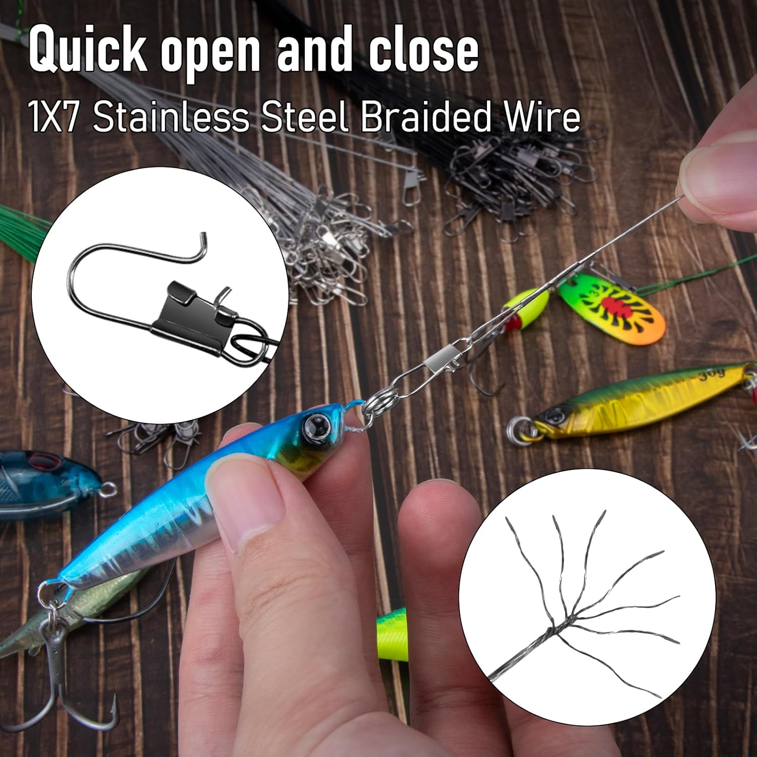 50PCS Fishing Leaders, Fish Line Stainless Steel Wire with Swivels Snap, High-Strength 30LB Hi-Low Rig Leader Tackle Gear Connector for Lures Baits Rigs Hooks Black 6IN - Image 5