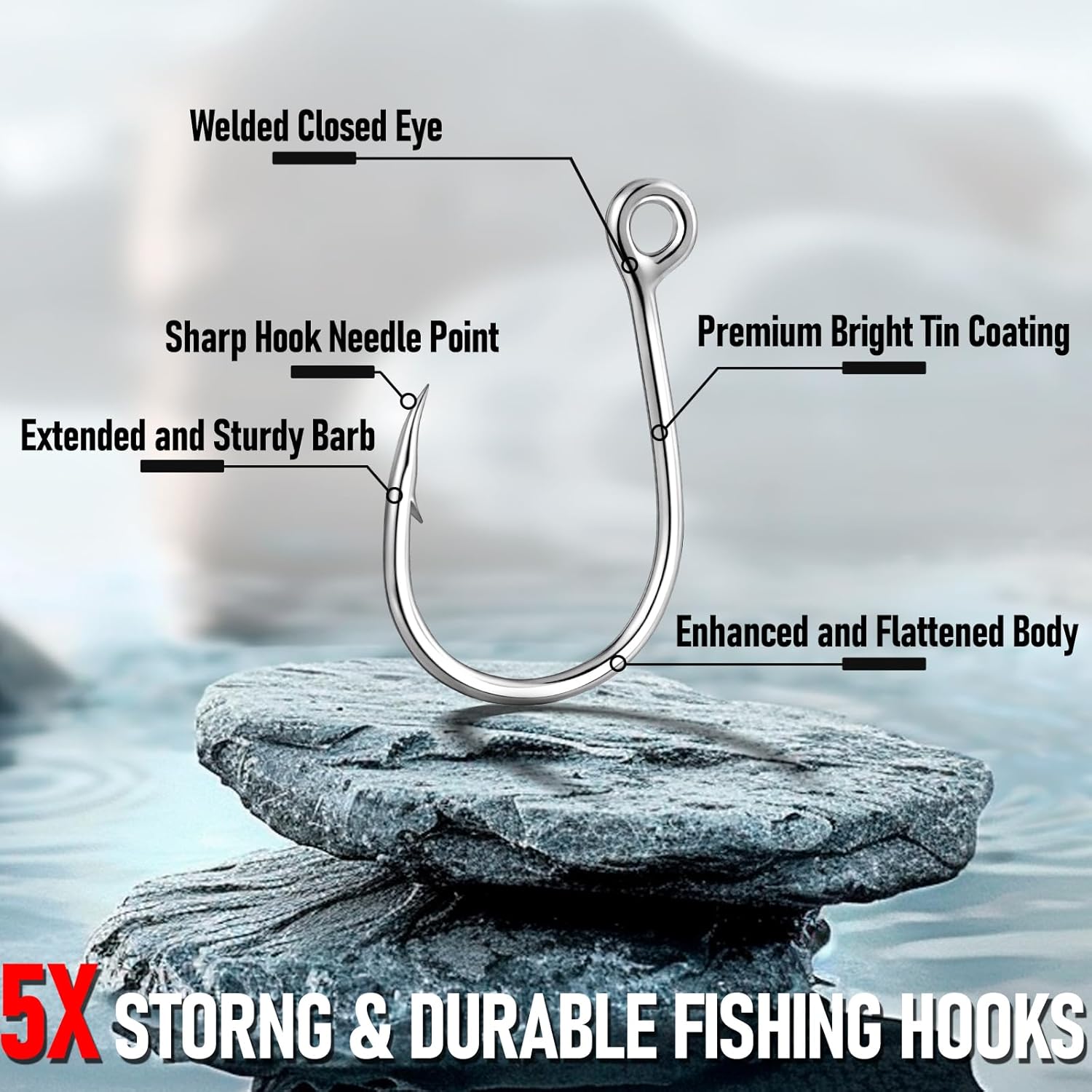 10-Pack Inline Hooks 5X Strong Single Replacement Hook for Hard Baits, High Carbon Steel Heavy Duty Welded Eye Fishing Hooks, Jigging Freshwater Saltwater Trolling Tackle  #3/0 - Image 3