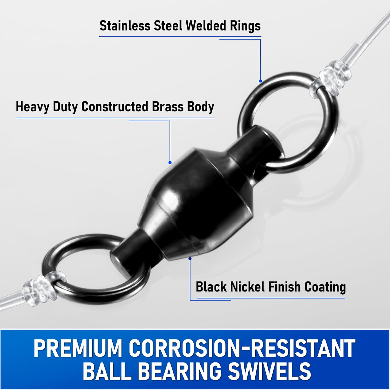 30-Pack Fishing Swivels Ball Bearing Tackle, High Strength Stainless Steel Solid Welded Rings Barrel Swivel Hook Line Connector with Black Nickel Coating Saltwater Freshwater  #0-33LB - Image 3