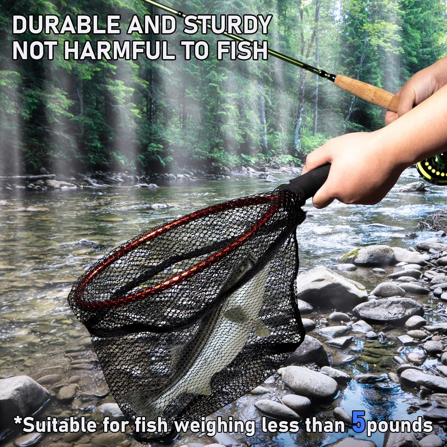 Fly Fishing Net with EVA Handle, Ice Landing Nets CNC Aluminum Alloy Frame, Rubber Coated Mesh Trout Kayak for Crappie Bass Sunfish Bulegill Panfish Black - Image 6