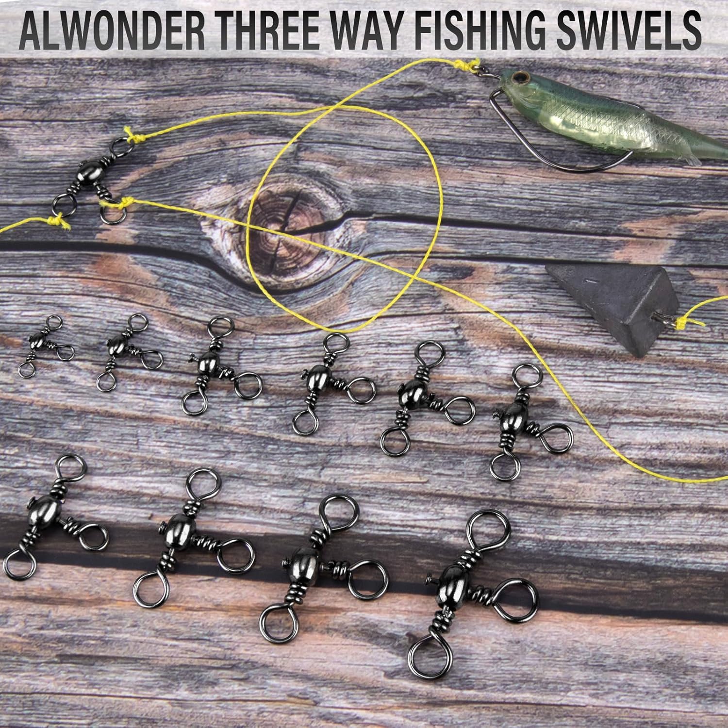 50-Pack 3 Way Swivels Fishing Tackle High Strength Stainless Steel Barrel 35-175LB Three Swivel for Saltwater Freshwater Catfish Rigs Surf  #2-101LB - Image 3