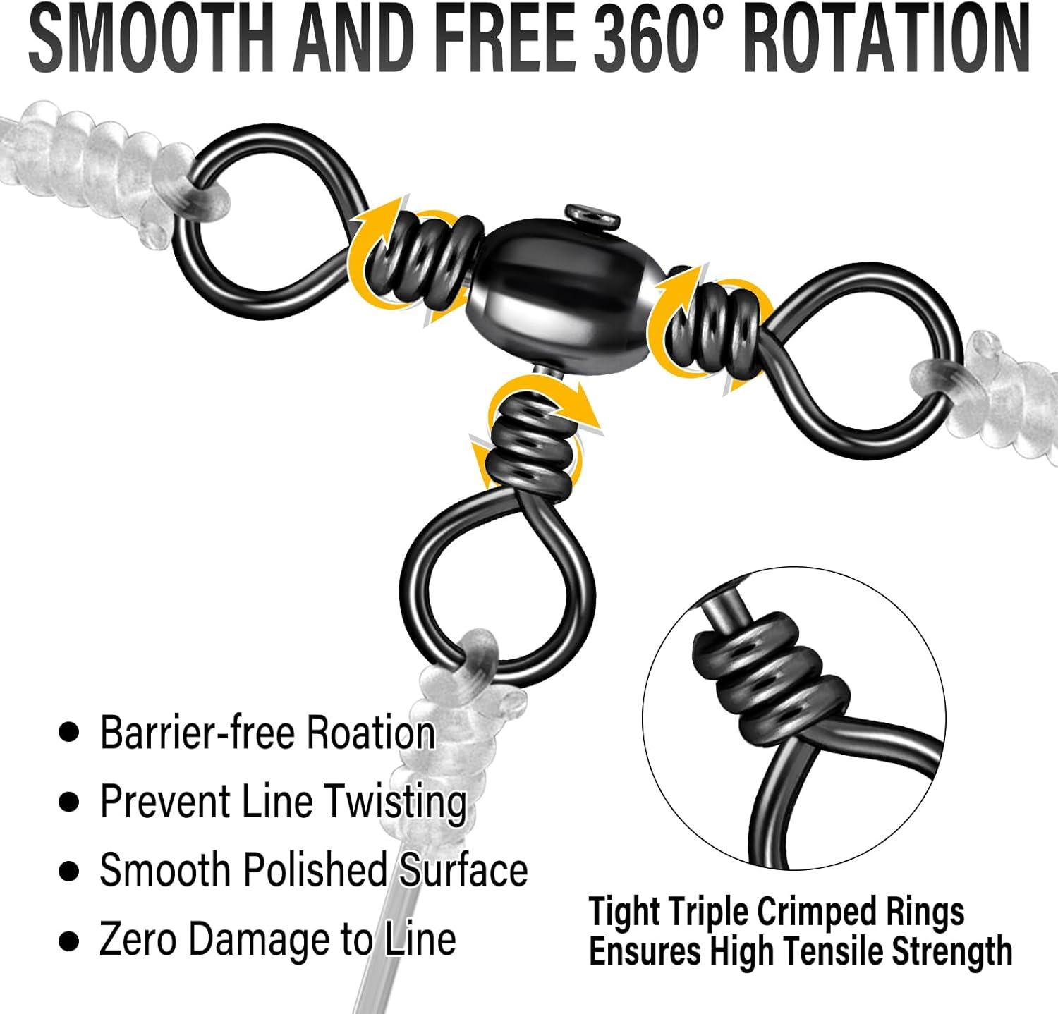 50-Pack 3 Way Swivels Fishing Tackle High Strength Stainless Steel Barrel 35-175LB Three Swivel for Saltwater Freshwater Catfish Rigs Surf  #2-101LB - Image 5
