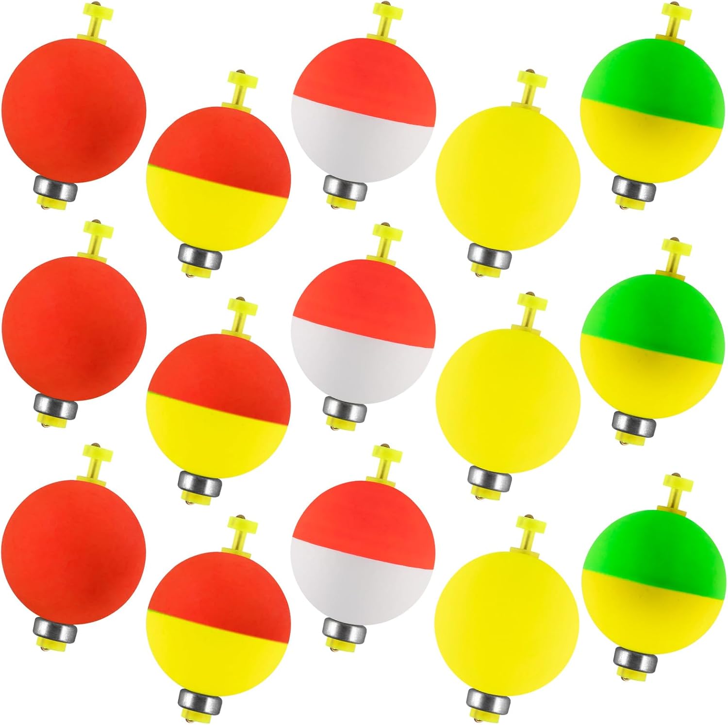 15-Pack Fishing Bobbers Floats, Weighted for Ball EVA Foam Snap-on Floats Corks Floaters Buoys Crappie Bass Panfish Bluegills Trout  #S-0.93in-1/8oz - Image 1