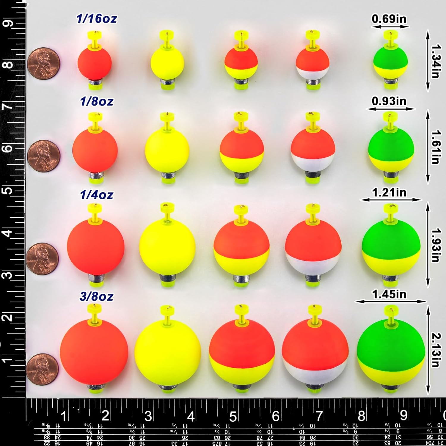 15-Pack Fishing Bobbers Floats, Weighted for Ball EVA Foam Snap-on Floats Corks Floaters Buoys Crappie Bass Panfish Bluegills Trout  #S-0.93in-1/8oz - Image 2