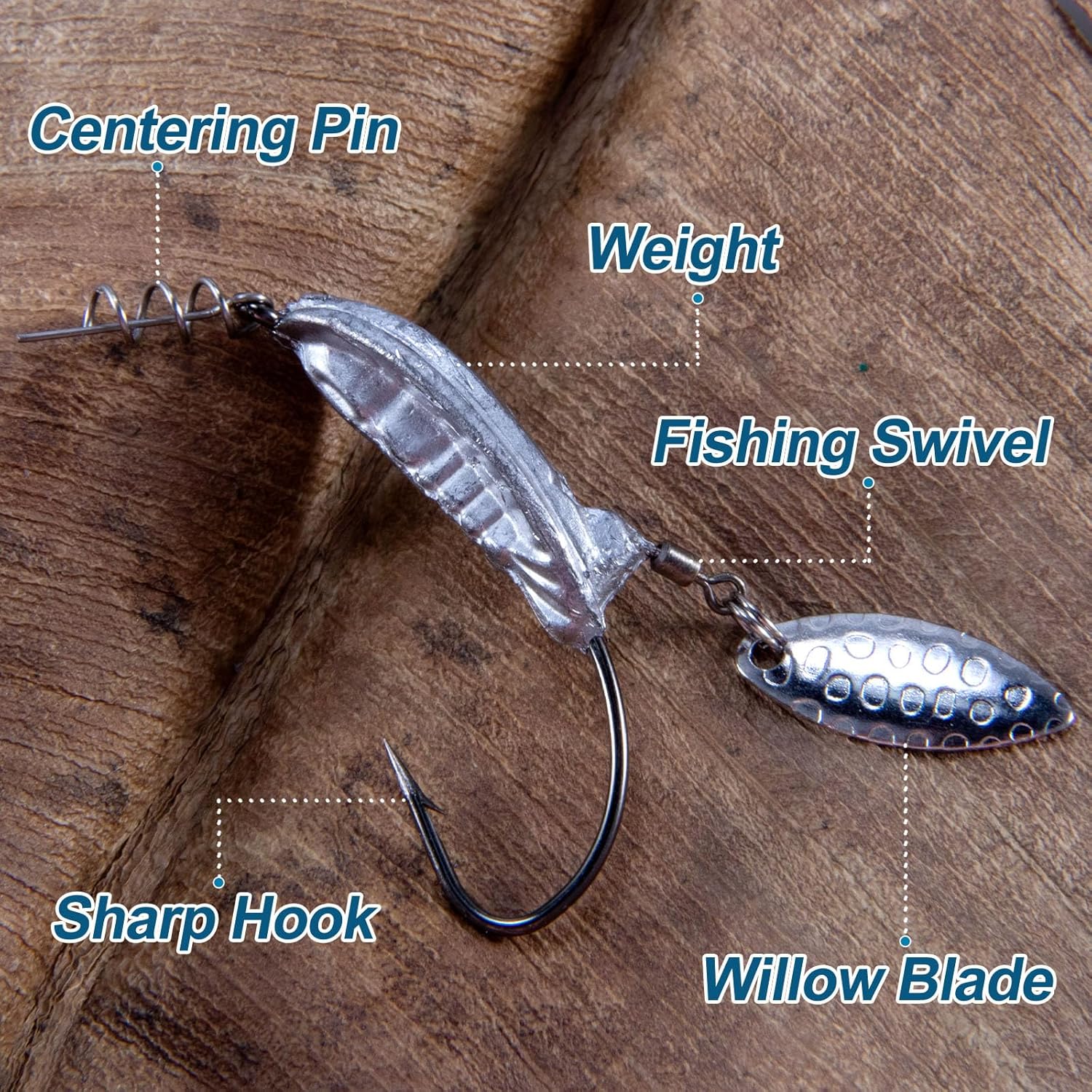 5-Pack Weighted Swimbait Hooks with Underspin, Pin Spring Fishing Hook Willow Spinner Blades Silver Gold, 1/7-3/8oz Bass Swivels Spinnerbait Weedless for Soft Lures 1/7oz - Image 3