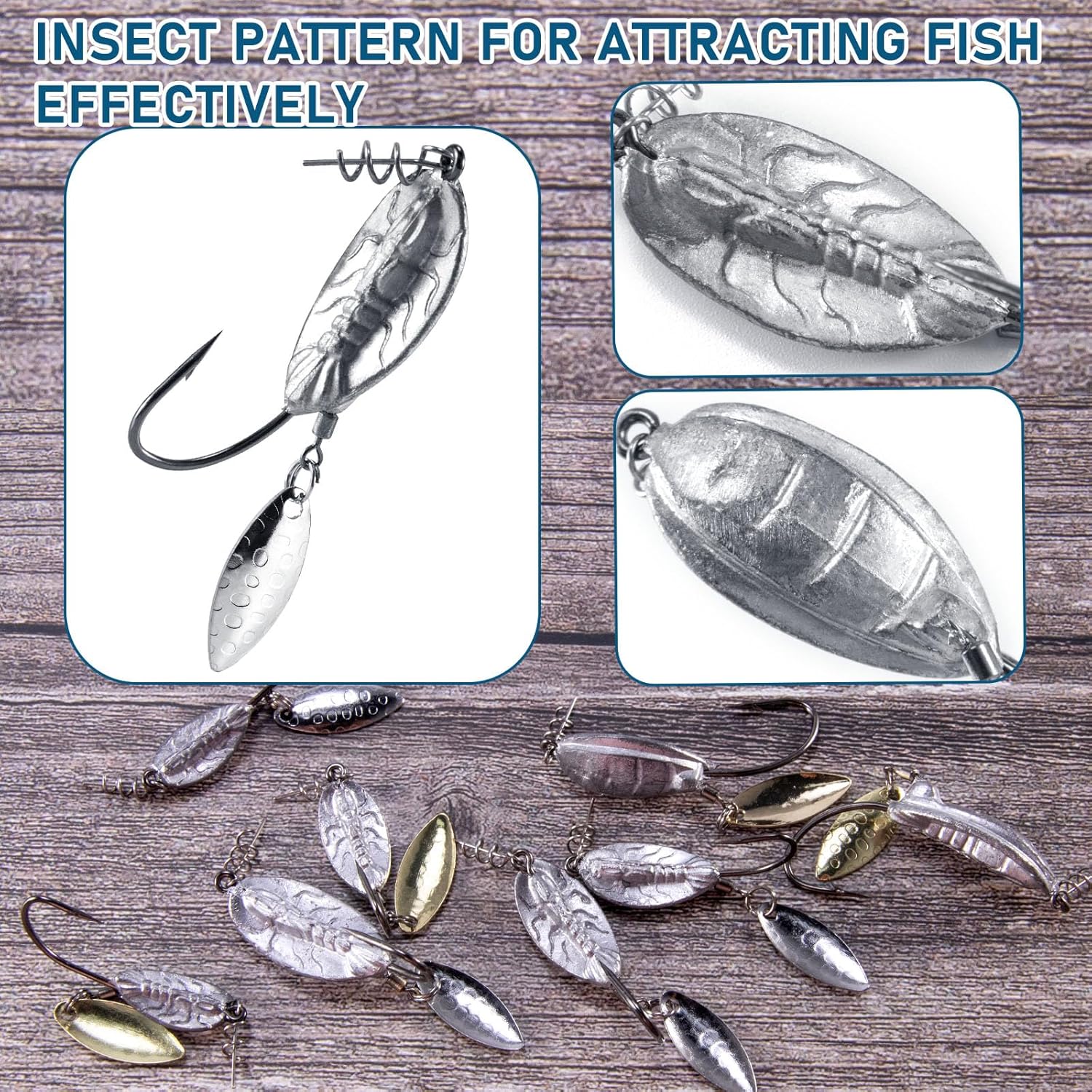5-Pack Weighted Swimbait Hooks with Underspin, Pin Spring Fishing Hook Willow Spinner Blades Silver Gold, 1/7-3/8oz Bass Swivels Spinnerbait Weedless for Soft Lures 1/7oz - Image 4