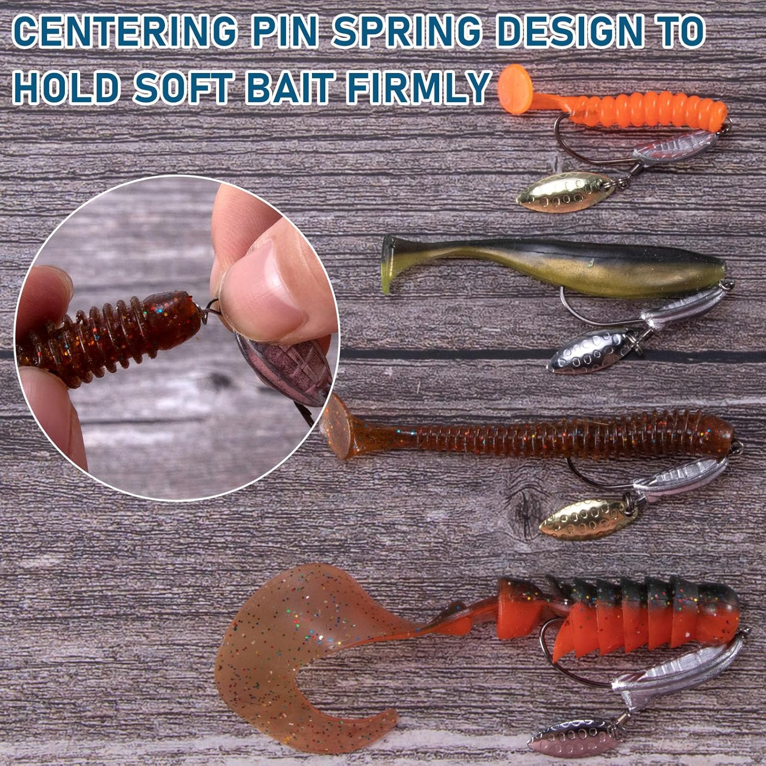 5-Pack Weighted Swimbait Hooks with Underspin, Pin Spring Fishing Hook Willow Spinner Blades Silver Gold, 1/7-3/8oz Bass Swivels Spinnerbait Weedless for Soft Lures 1/7oz - Image 5
