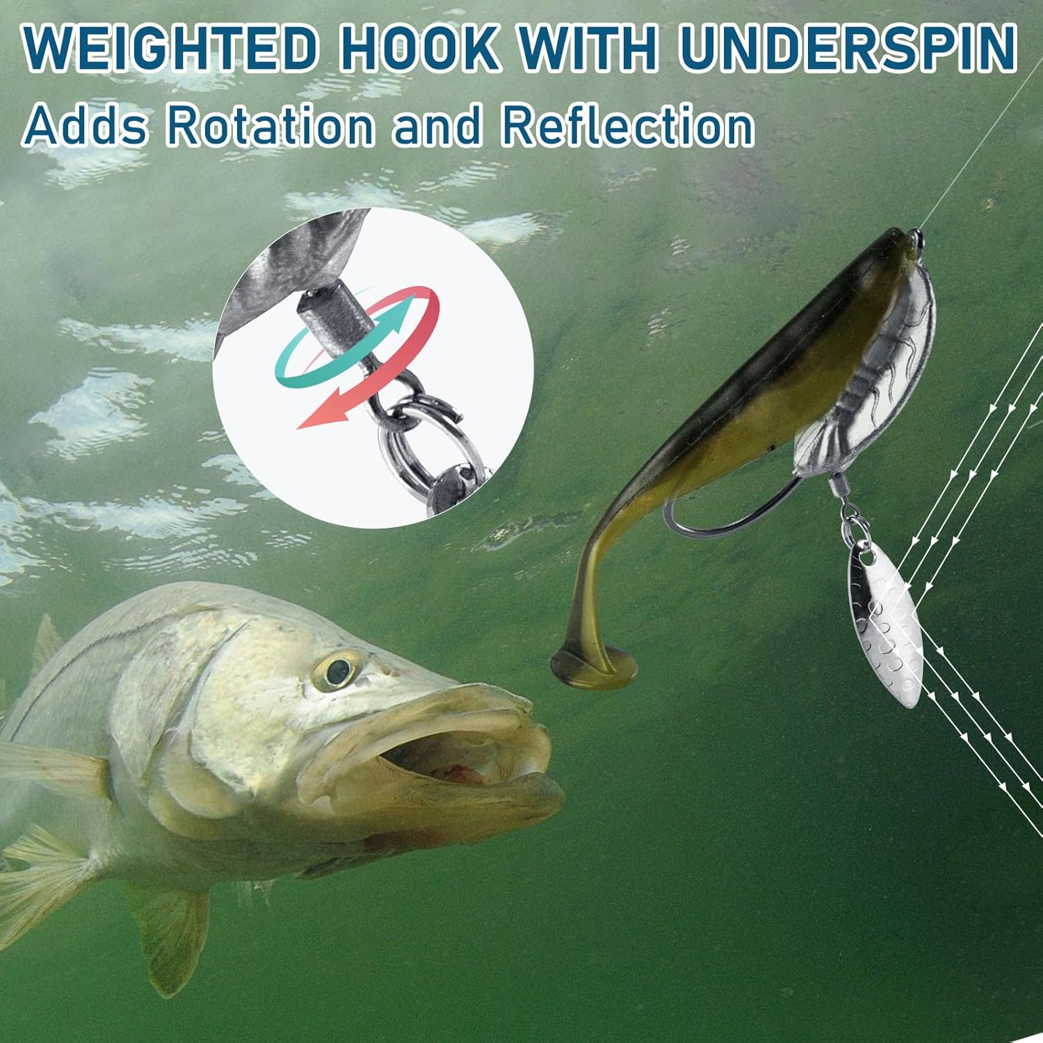 5-Pack Weighted Swimbait Hooks with Underspin, Pin Spring Fishing Hook Willow Spinner Blades Silver Gold, 1/7-3/8oz Bass Swivels Spinnerbait Weedless for Soft Lures 1/7oz - Image 6