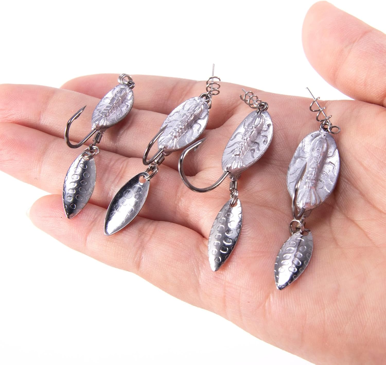 5-Pack Weighted Swimbait Hooks with Underspin, Pin Spring Fishing Hook Willow Spinner Blades Silver Gold, 1/7-3/8oz Bass Swivels Spinnerbait Weedless for Soft Lures 1/7oz - Image 7