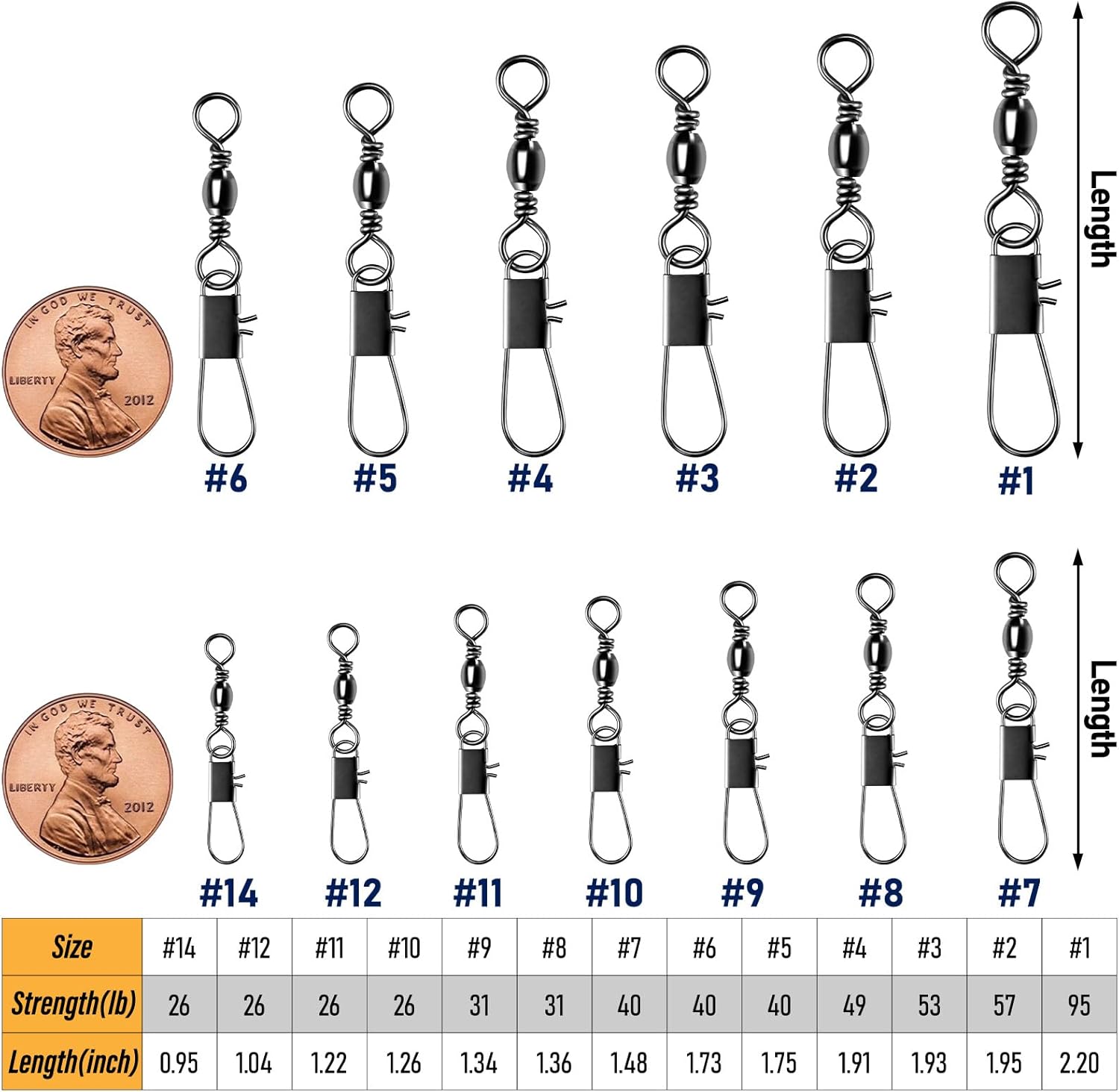 100-Pack Fishing Barrel Swivels with Snaps, Snap Tackle Stainless Safty Interlock Lure Hook Connector Clips Freshwater 31LB - Image 2