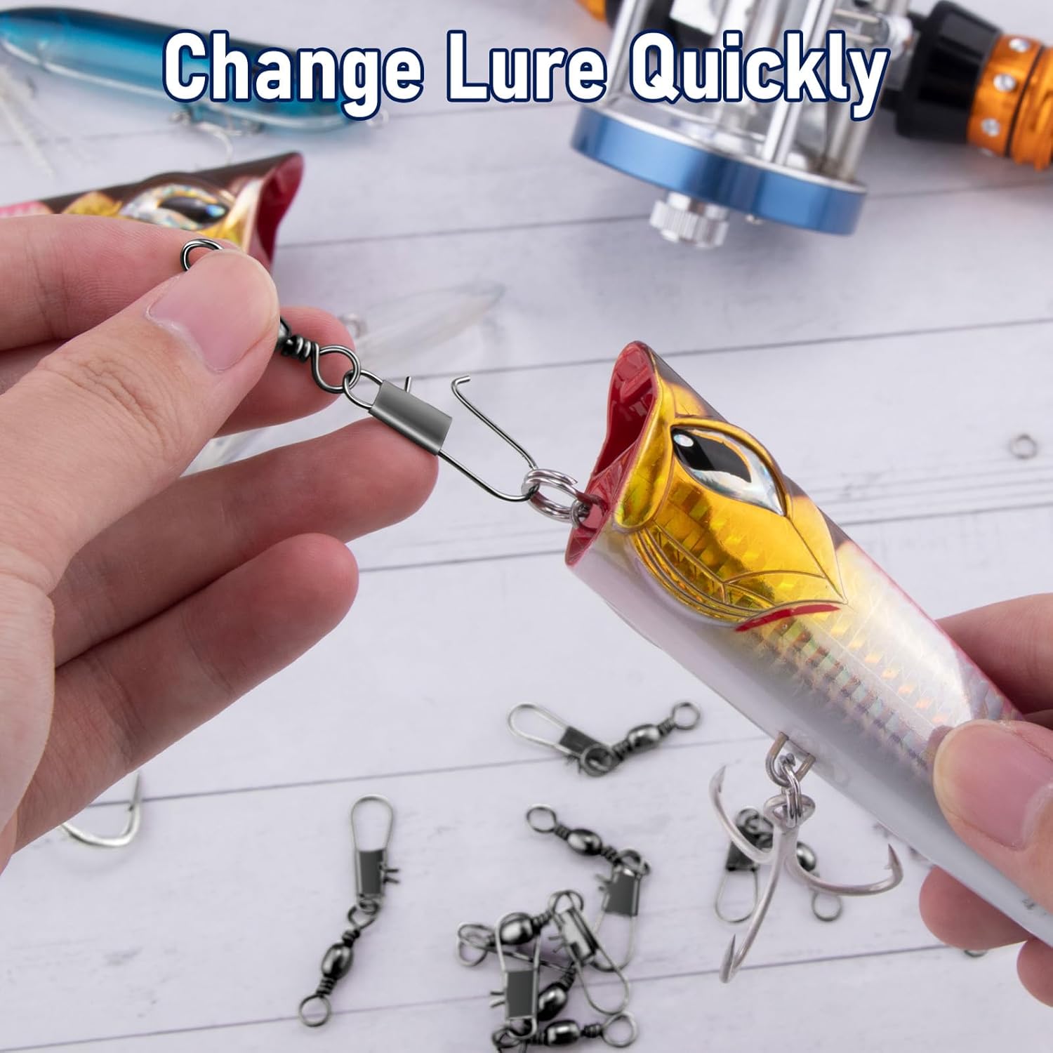 100-Pack Fishing Barrel Swivels with Snaps, Snap Tackle Stainless Safty Interlock Lure Hook Connector Clips Freshwater 31LB - Image 5