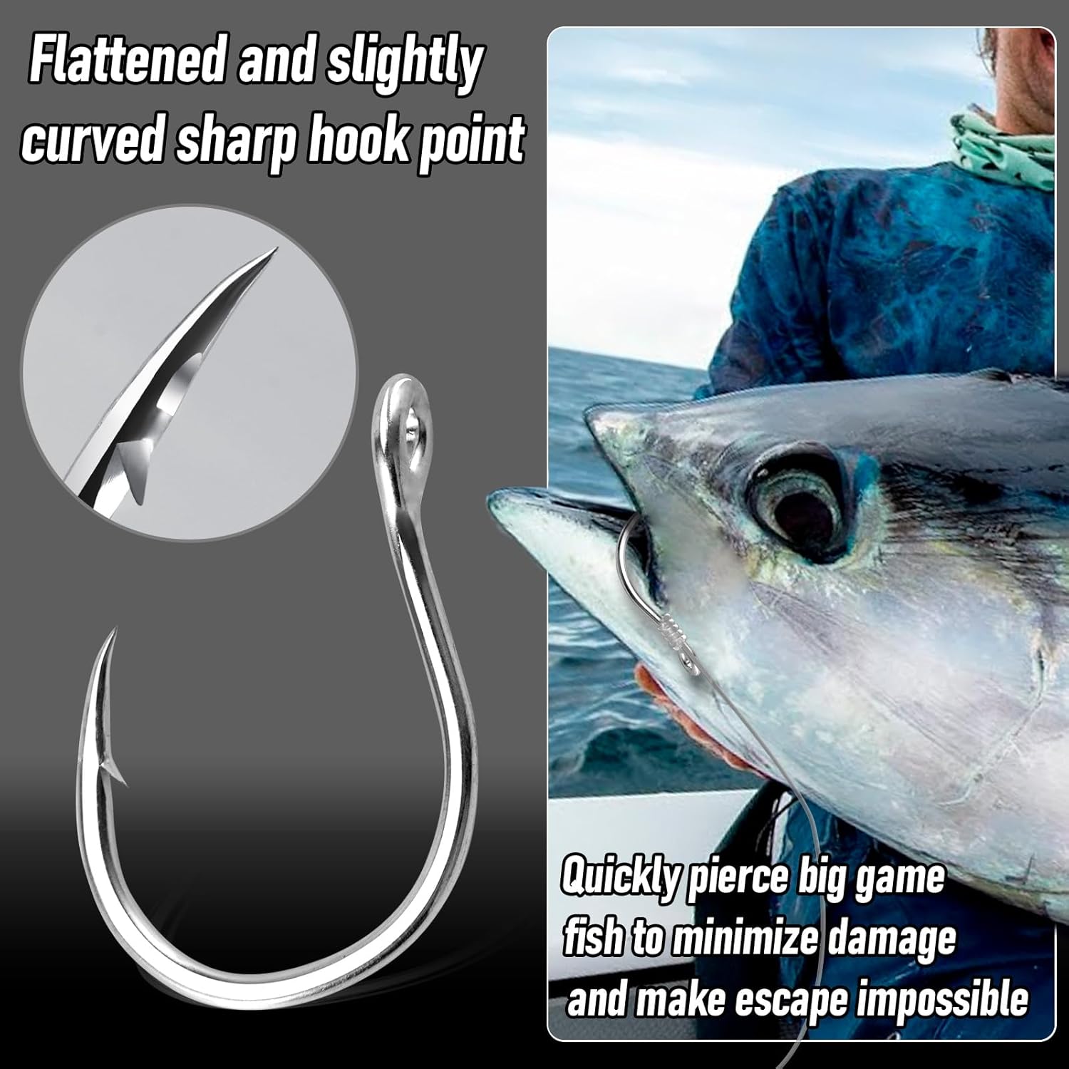 Fishing Circle Hooks 5X Strong Catfish Octopus Livebait Hooks, High Carbon Steel Welded Hook Jigging Replacement for Freshwater Saltwater Trolling Tackle Tuna, Marlin, Wahoo  #4/0 - 10 Pack - Image 6