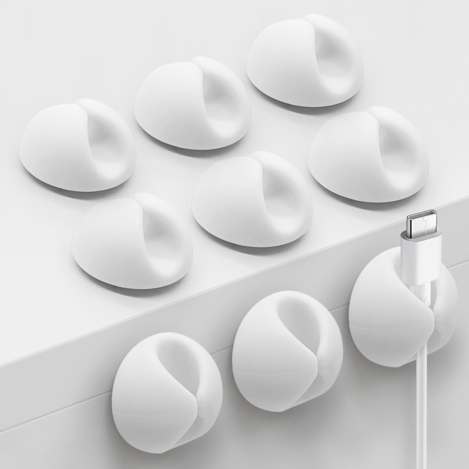 Cable Clips, Cord Holder, Adhesive Wire Holder for Management, Phone Charger, Desk, Wall, Nightstand and Office, White 9 PCS - Image 1