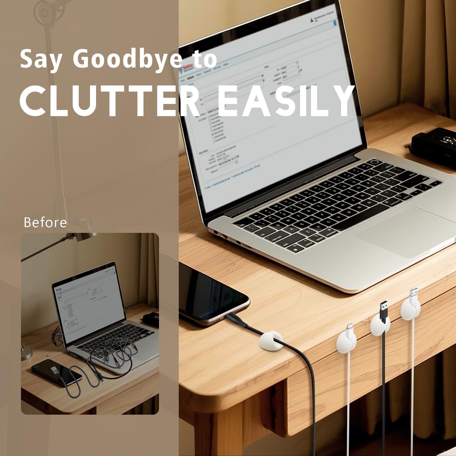Cable Clips, Cord Holder, Adhesive Wire Holder for Management, Phone Charger, Desk, Wall, Nightstand and Office, White 9 PCS - Image 4