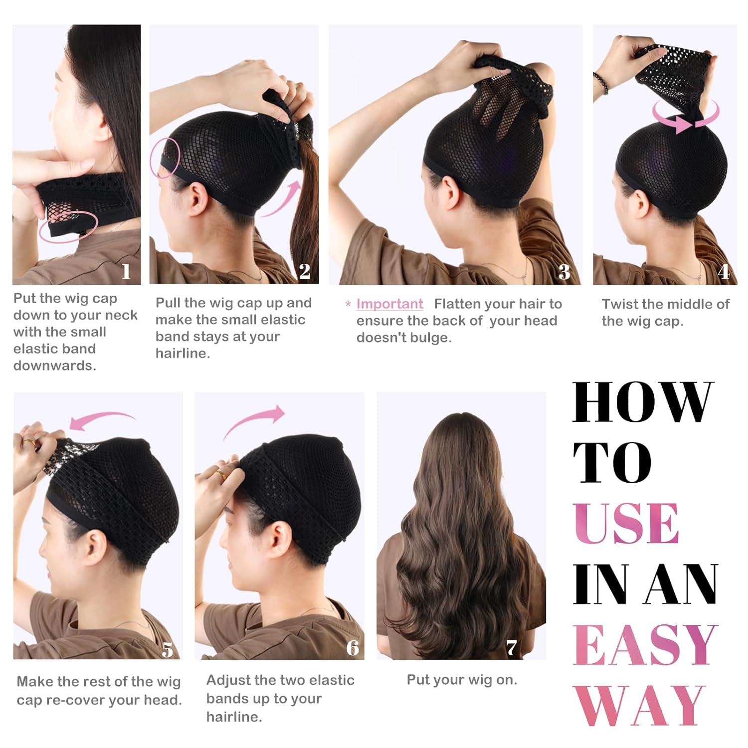 Hair Net for Wig, Wig Caps Women Long Hair, Halloween Cosplay, Black 2 PCS - Image 3