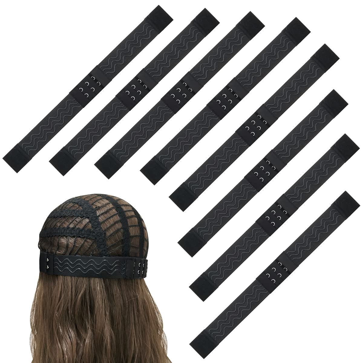 8 PCS Adjustable Wig Elastic Bands with Hook, Sewing for Keeping Wigs in Place - Image 1