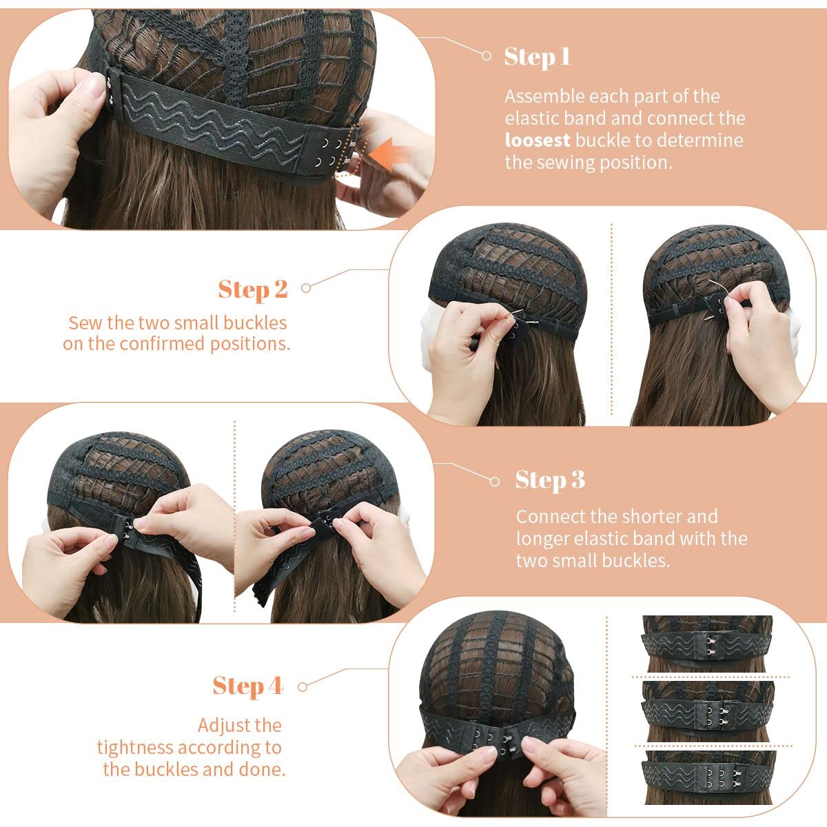 8 PCS Adjustable Wig Elastic Bands with Hook, Sewing for Keeping Wigs in Place - Image 6